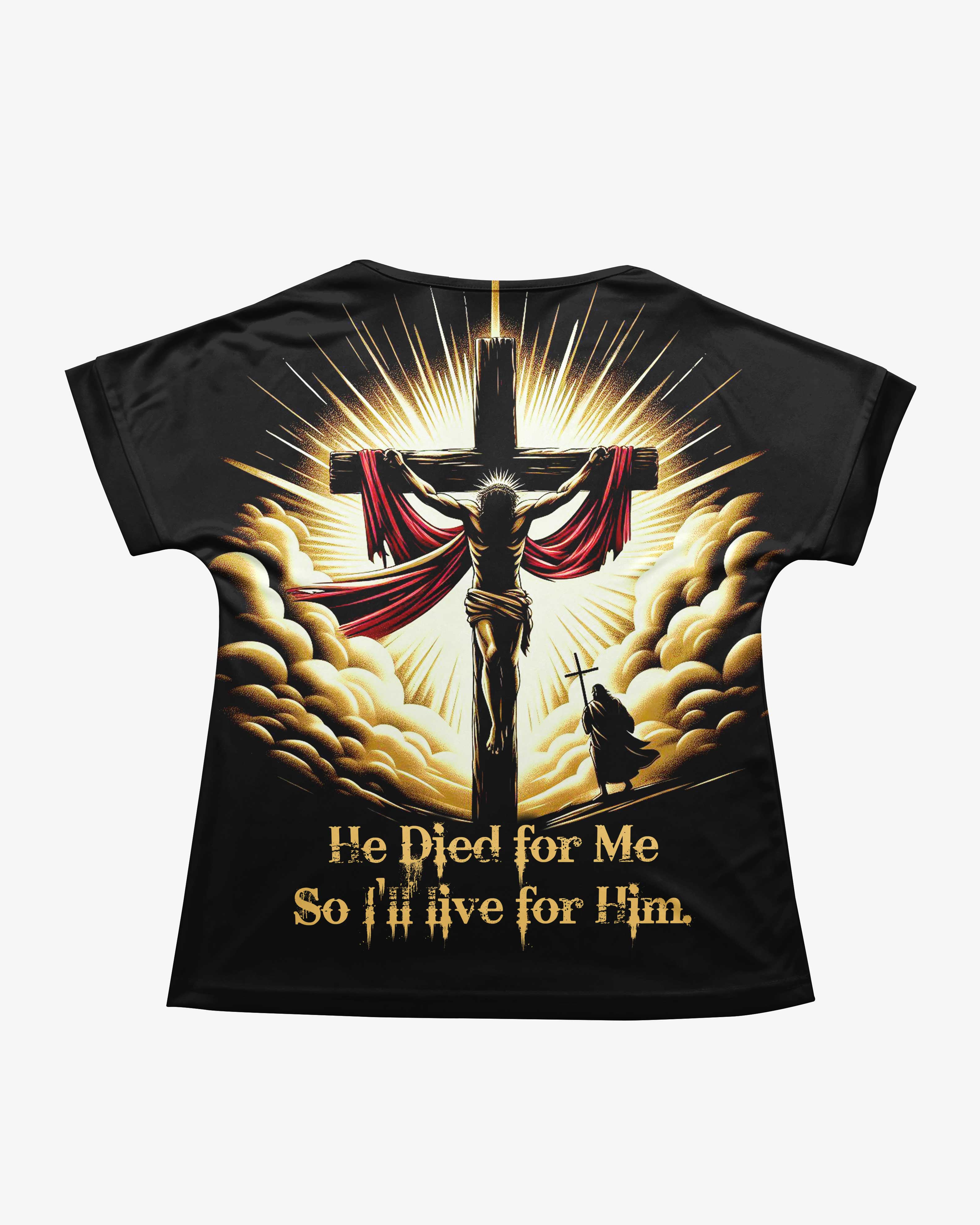 As He Lived For Me So I'll Live For Him All Over Print V-neck Dolman Sleeves Shirt