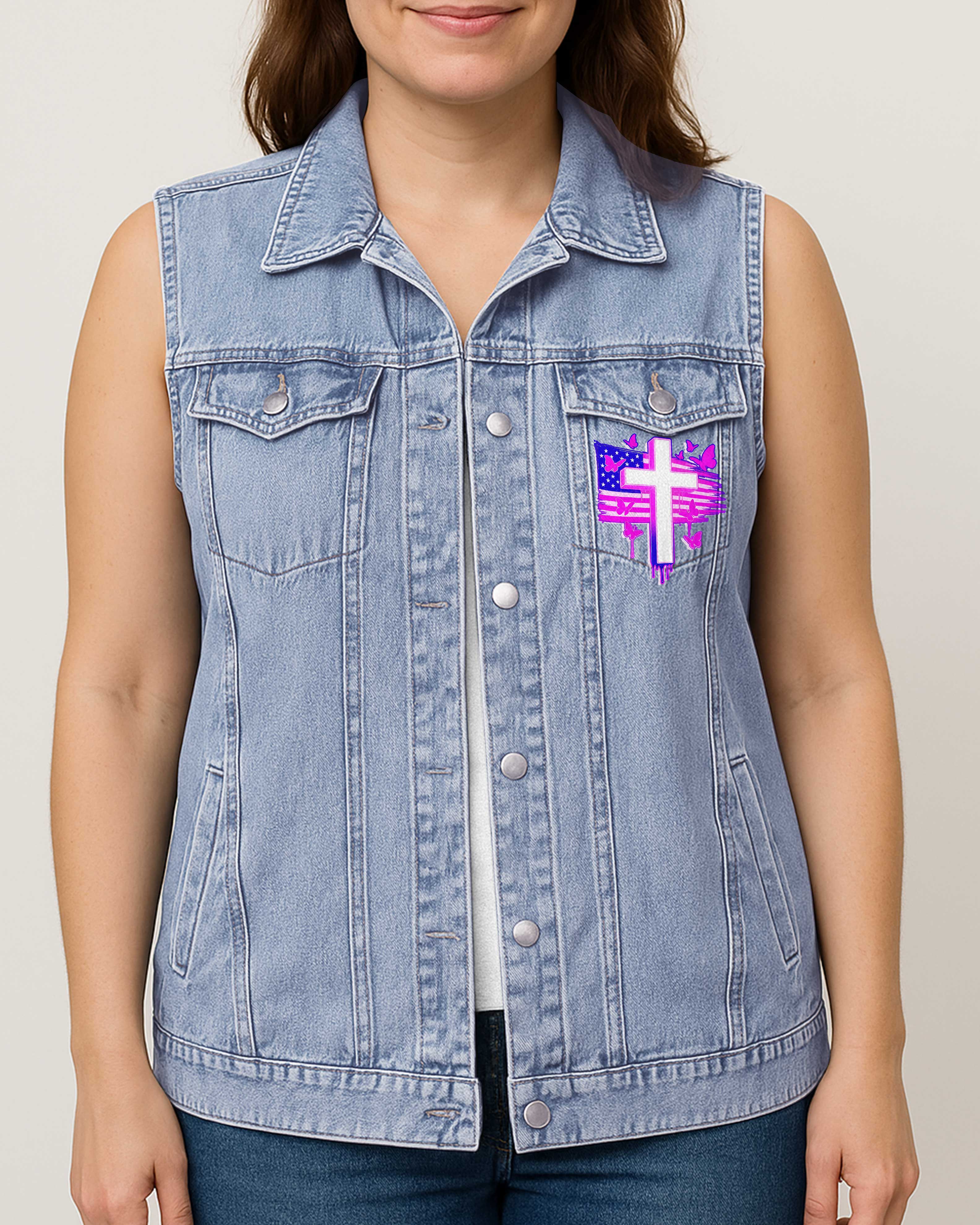I Want To Be In God's Hands Sleeveless Denim Jacket