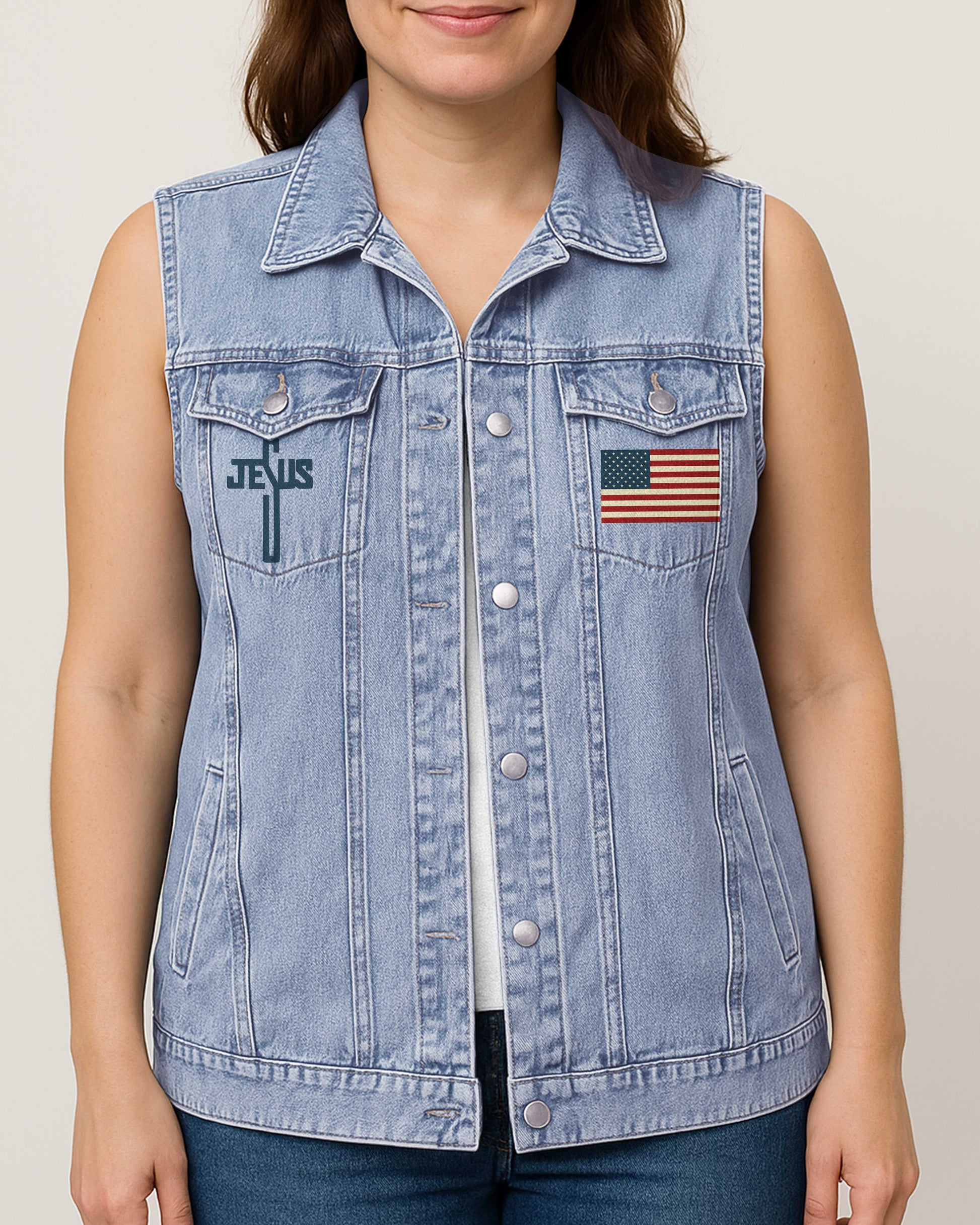 One Nation Under God Sleeveless Denim Jacket