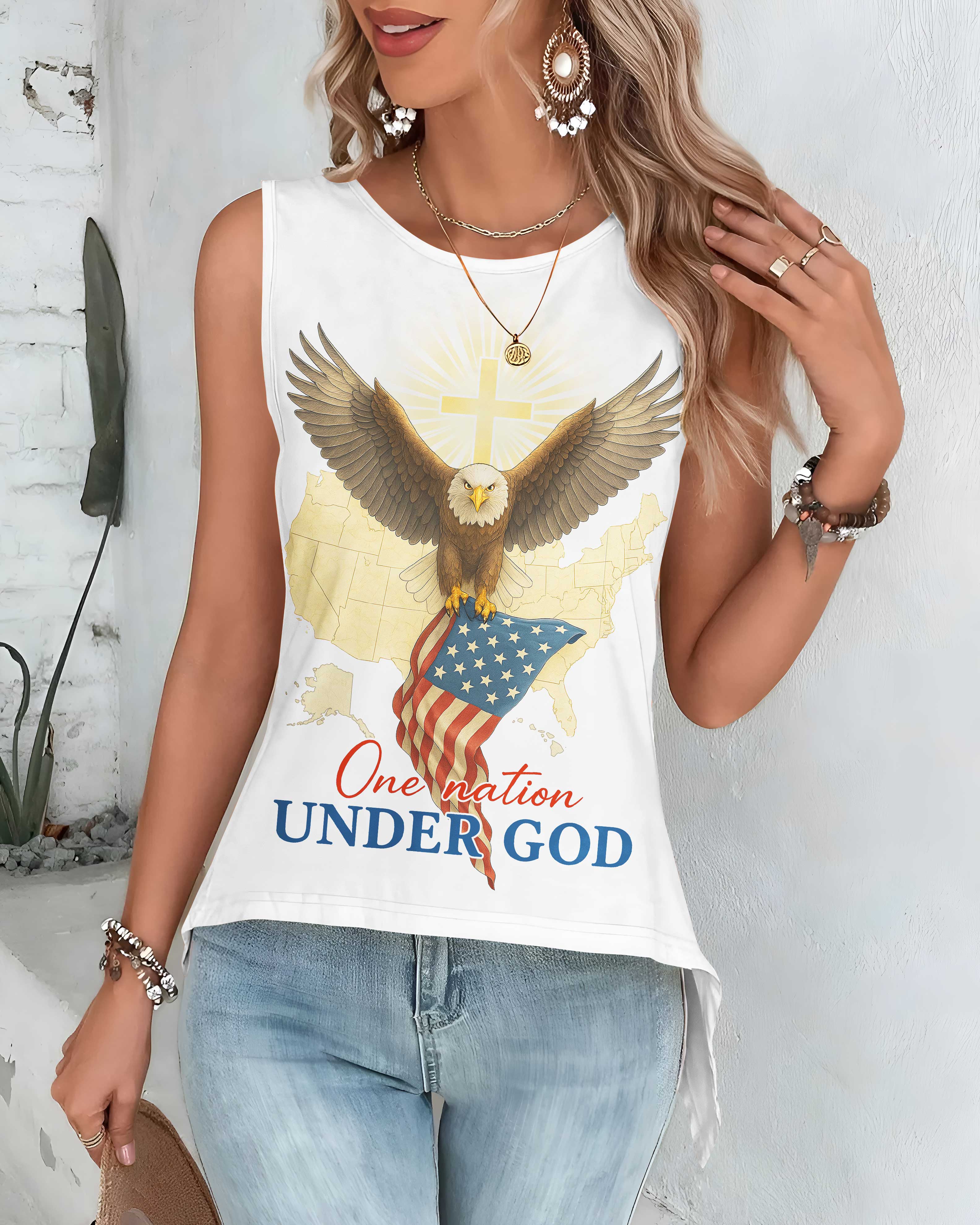 One Nation Under God Cut Out Wrap Back Tank Top