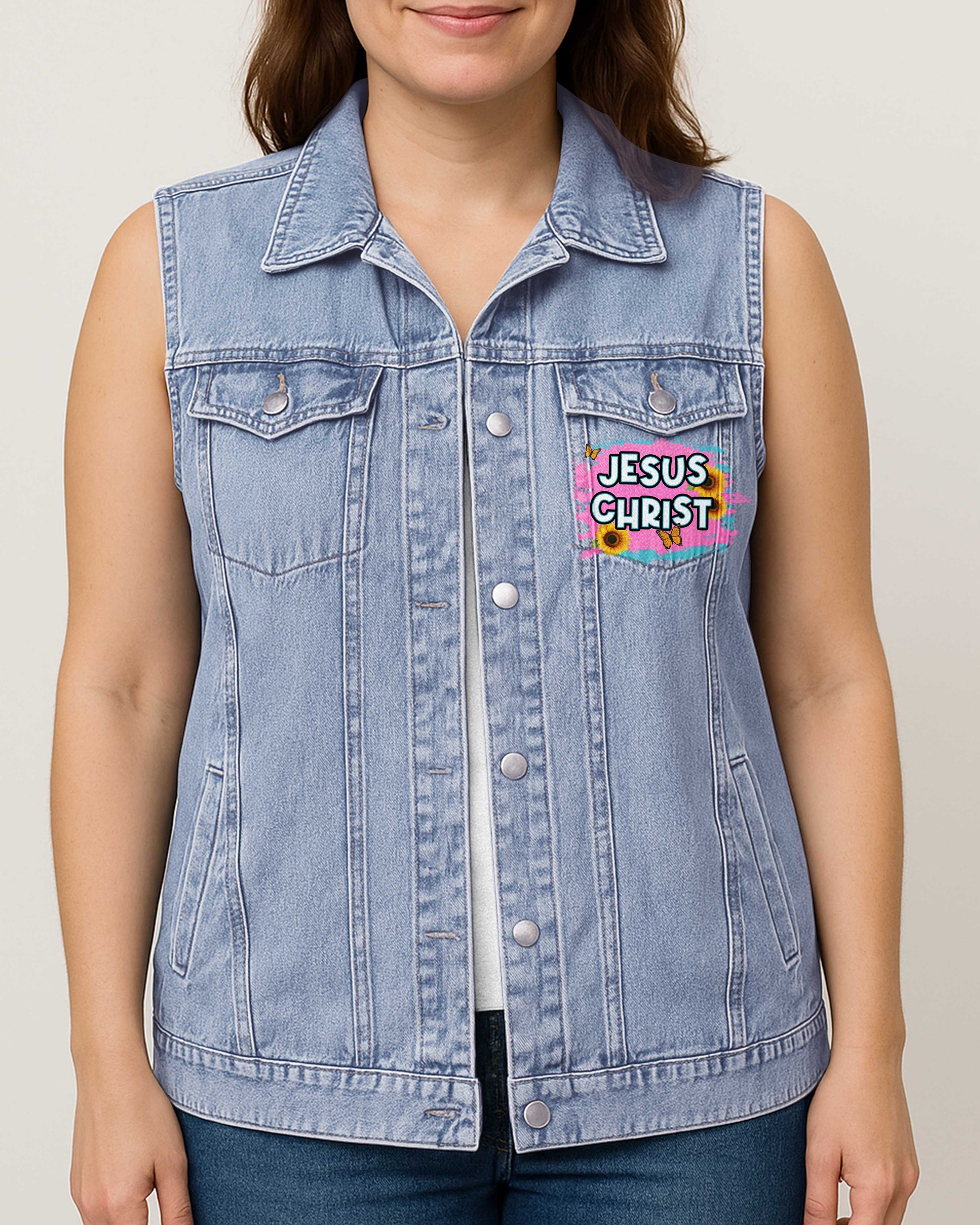 I Will Sing Of The Goodness Of God Sleeveless Denim Jacket