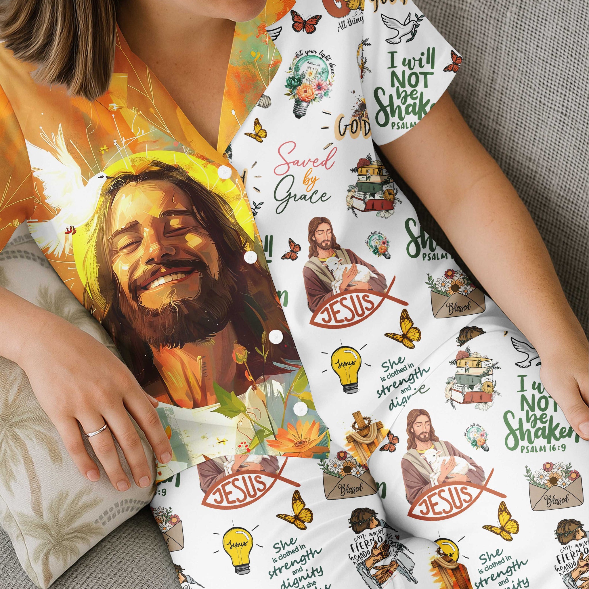 Tropical Theme Jesus Button Pajamas
