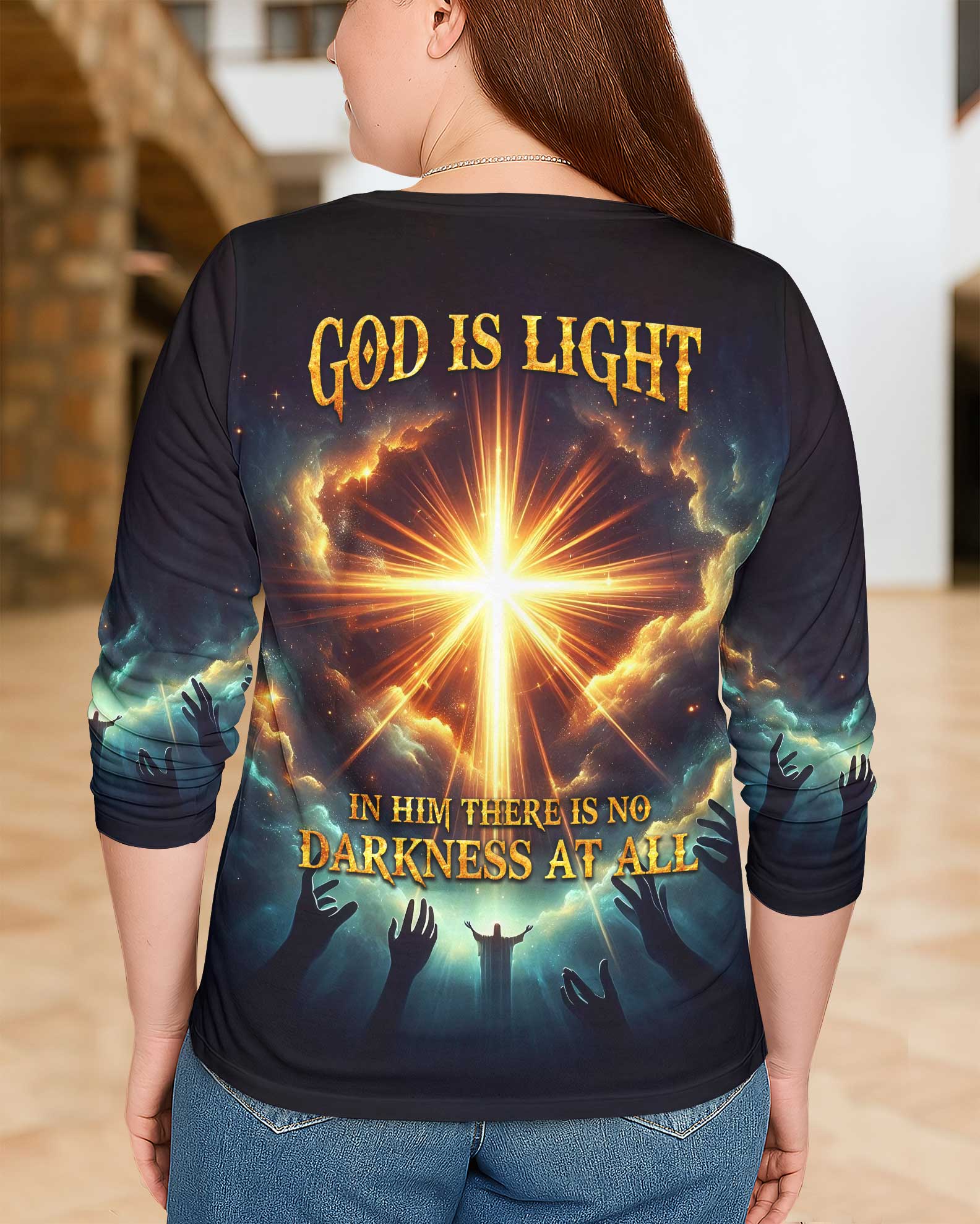 God Is Light In Him There Is No Darkness At All All Over Print V-neck Long Sleeves Shirt