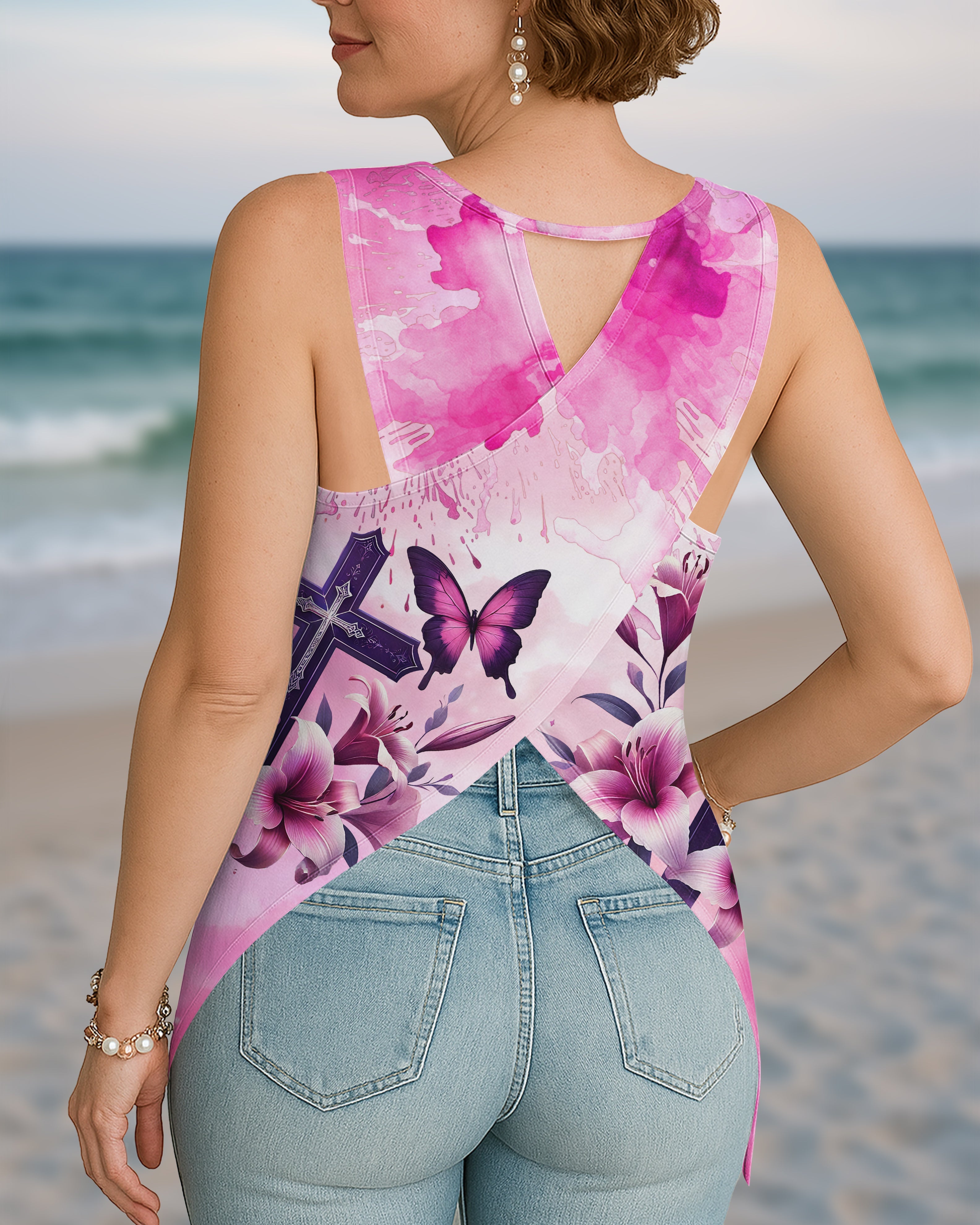 God Is Love All Over Print Cut Out Wrap Back Tank Top