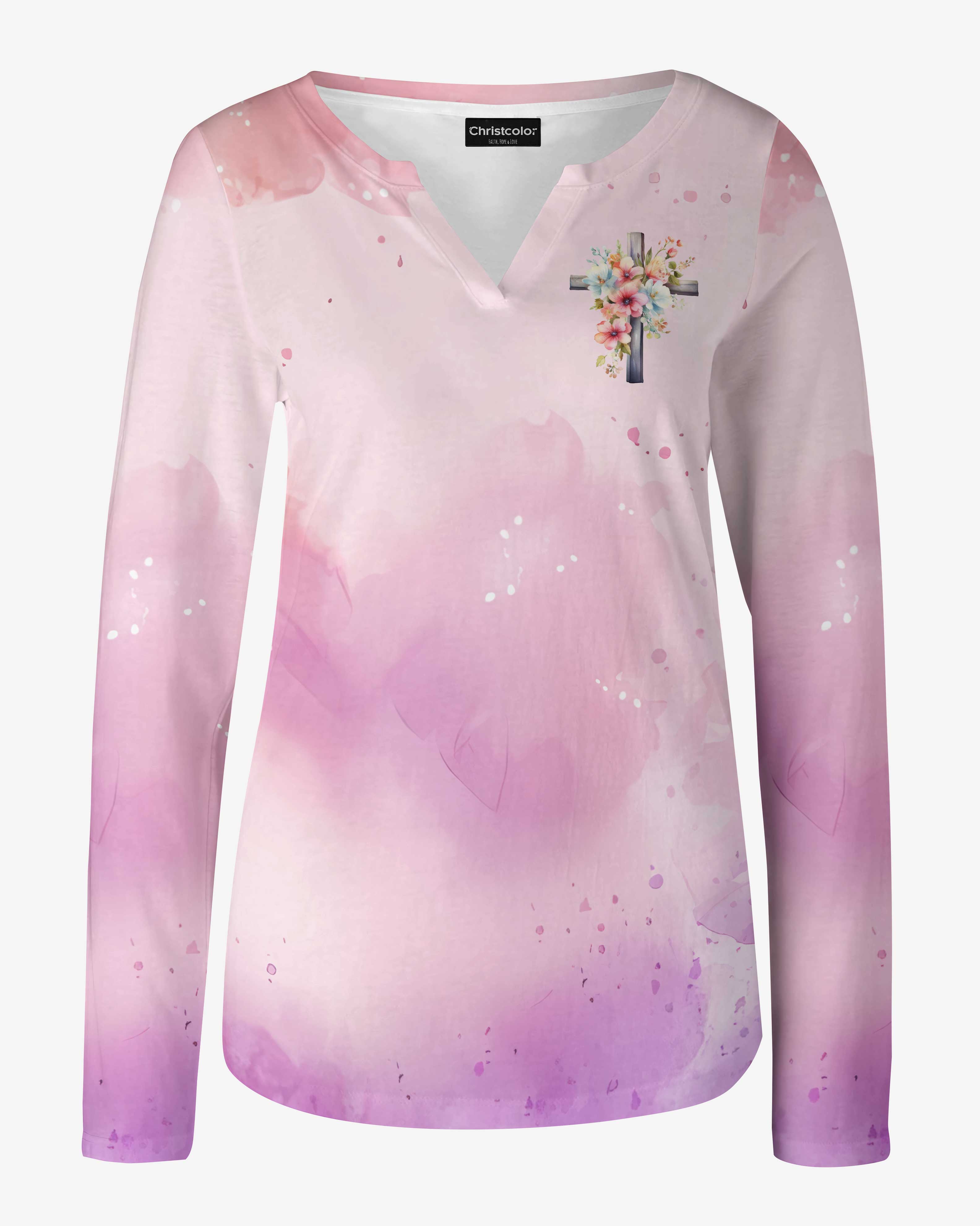 God Made Me a Mom and I'm Forever Grateful All Over Print V-neck Long Sleeves Shirt