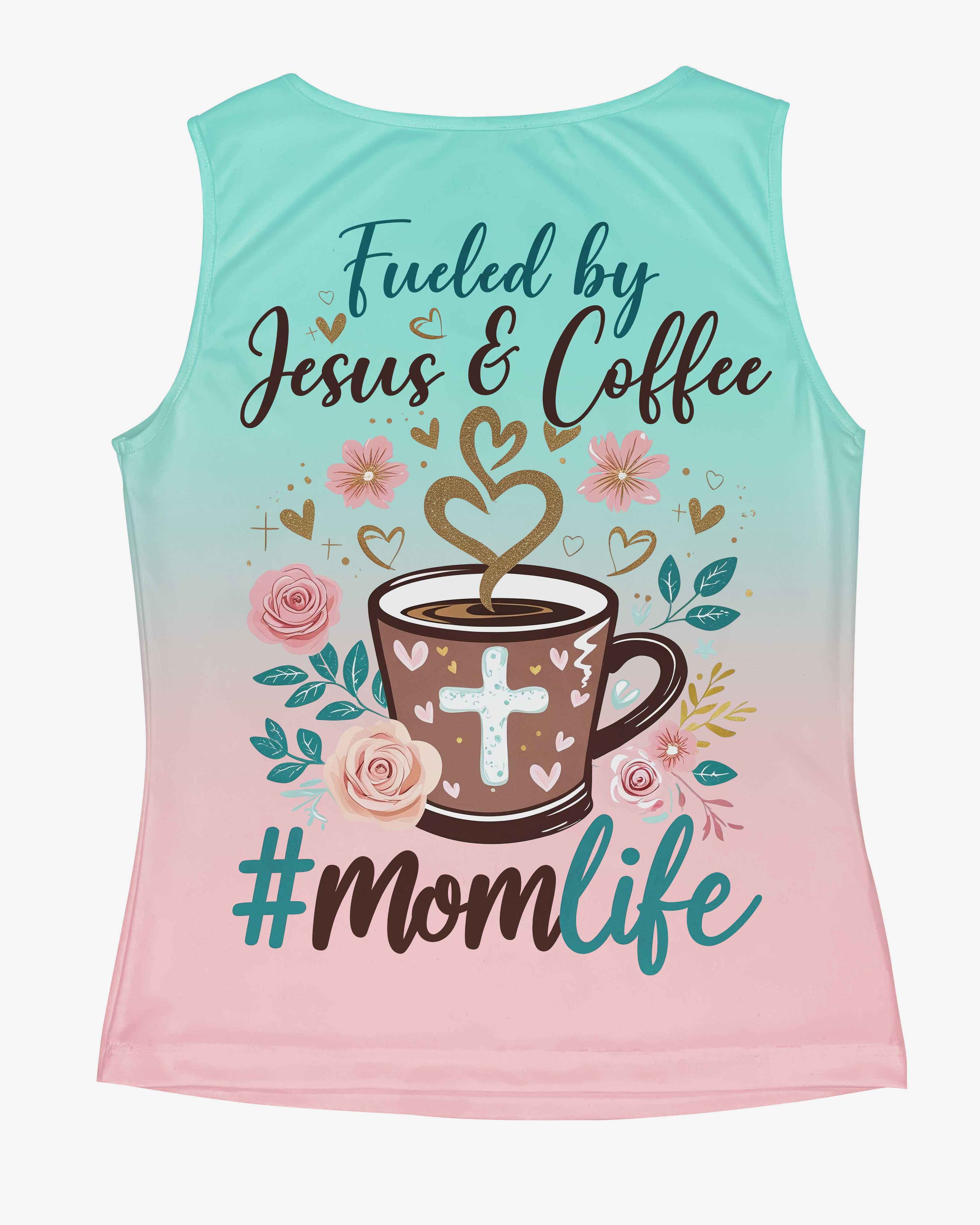 Fueled by Jesus & Coffee #MomLife All Over Print V-neck Tank Top