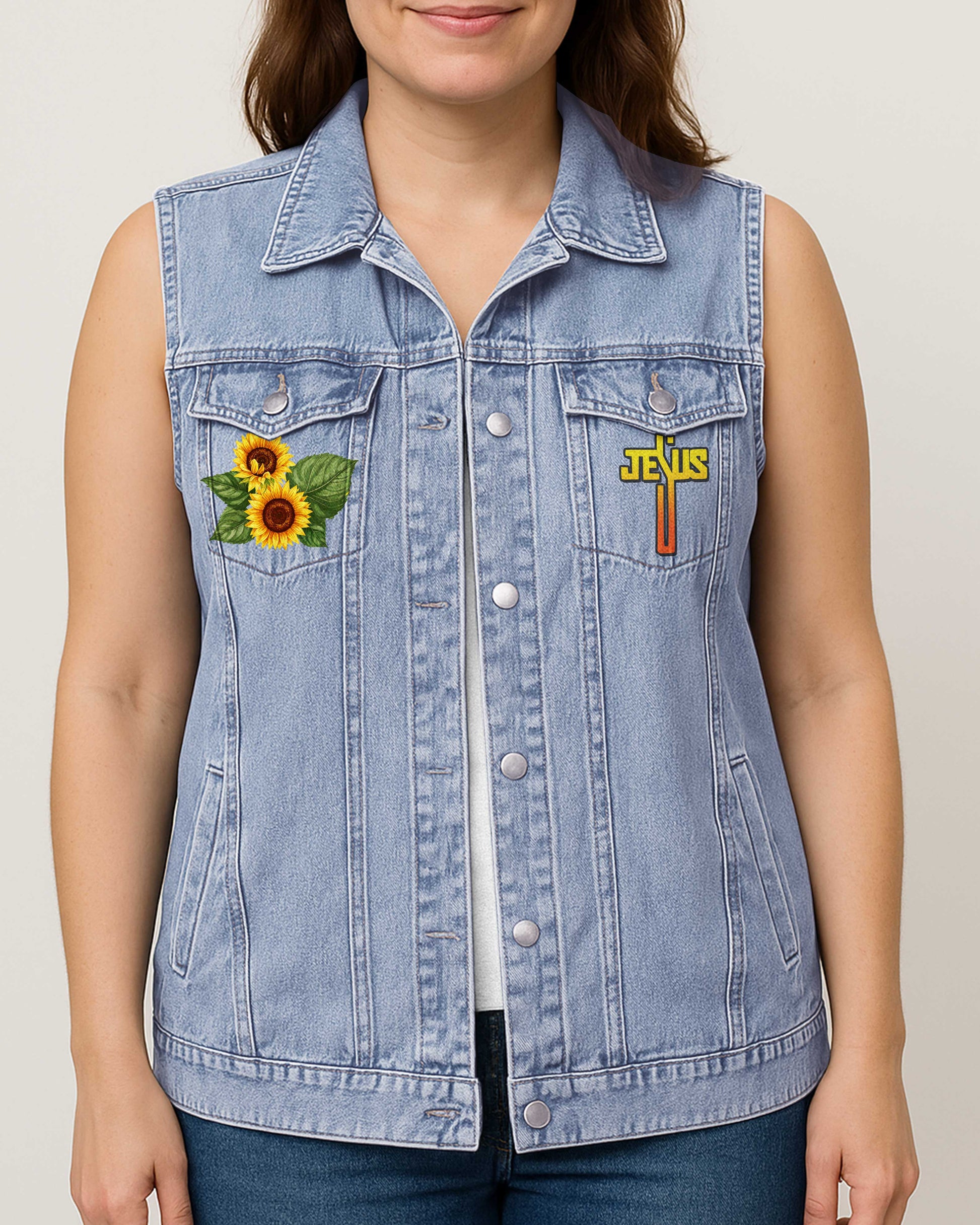 Be Joyful In Hope Sleeveless Denim Jacket