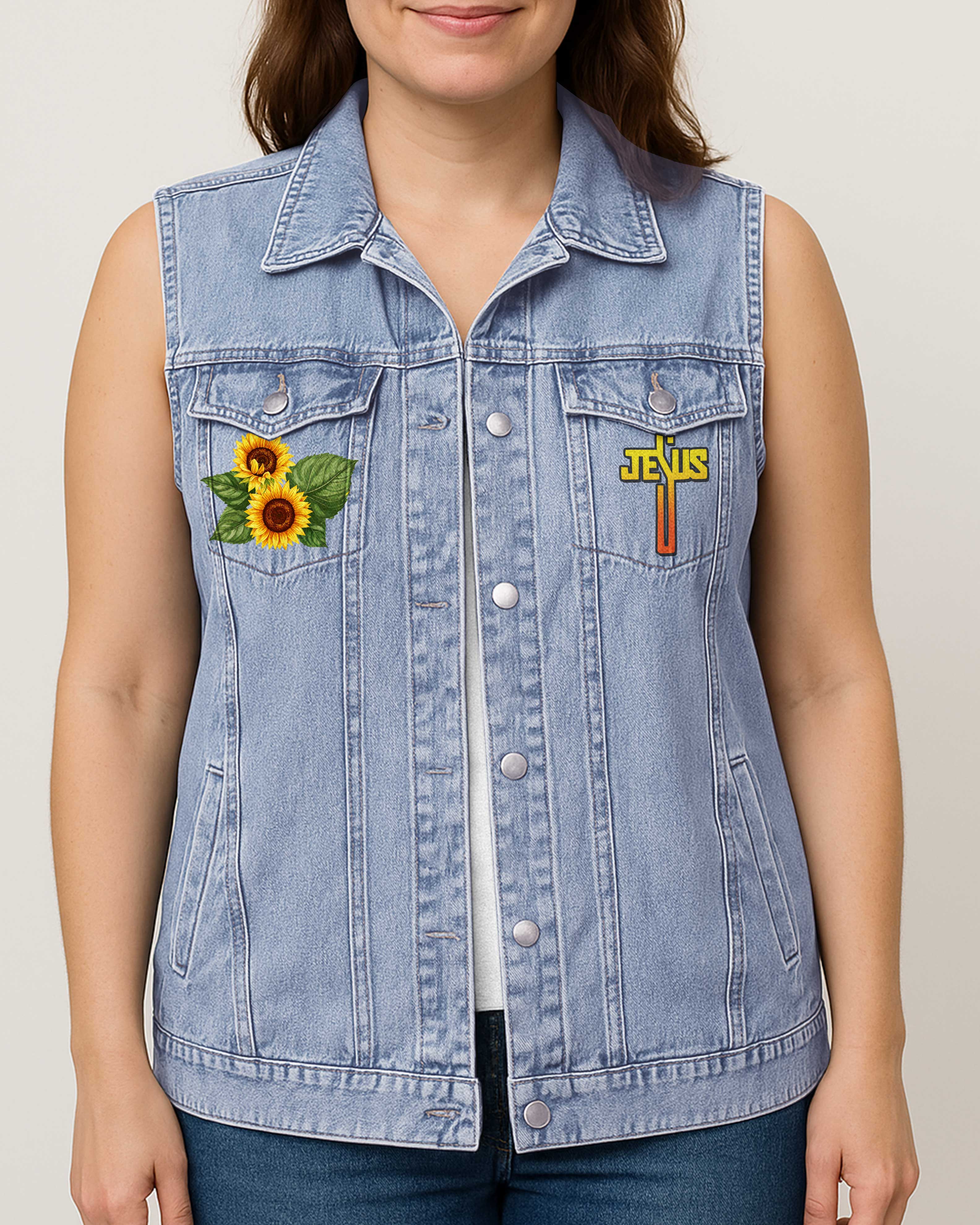 Be Joyful In Hope Sleeveless Denim Jacket
