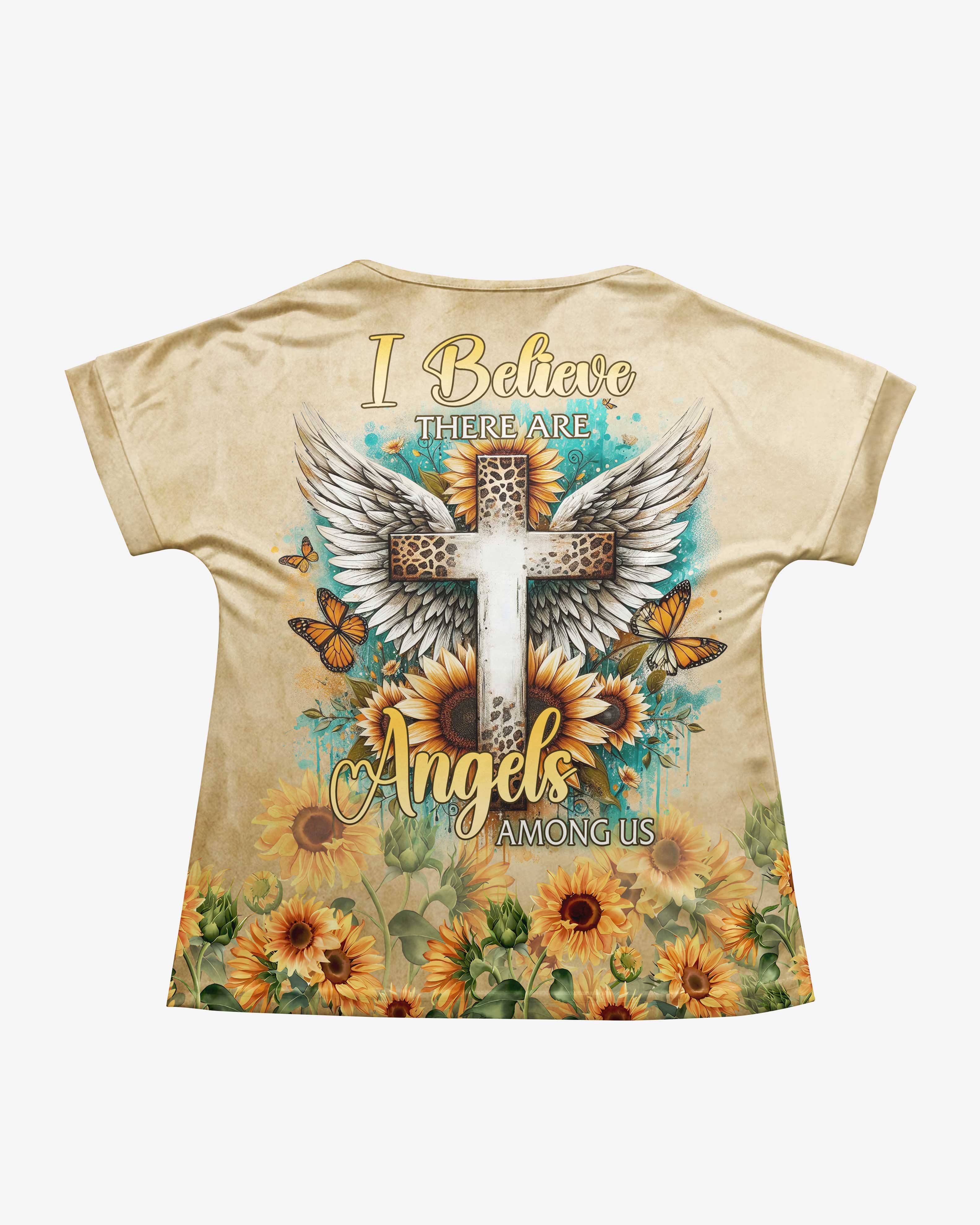 I Believe There Are Angels Among Us All Over Print V-neck Dolman Sleeves Shirt