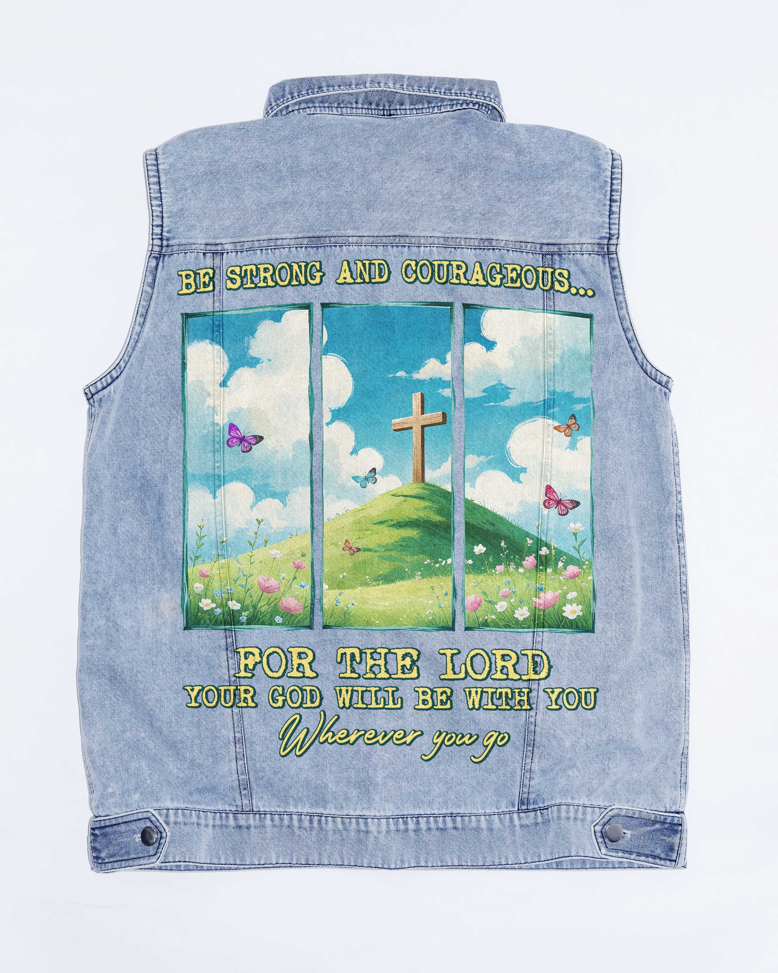 Be Strong And Courageous Sleeveless Denim Jacket