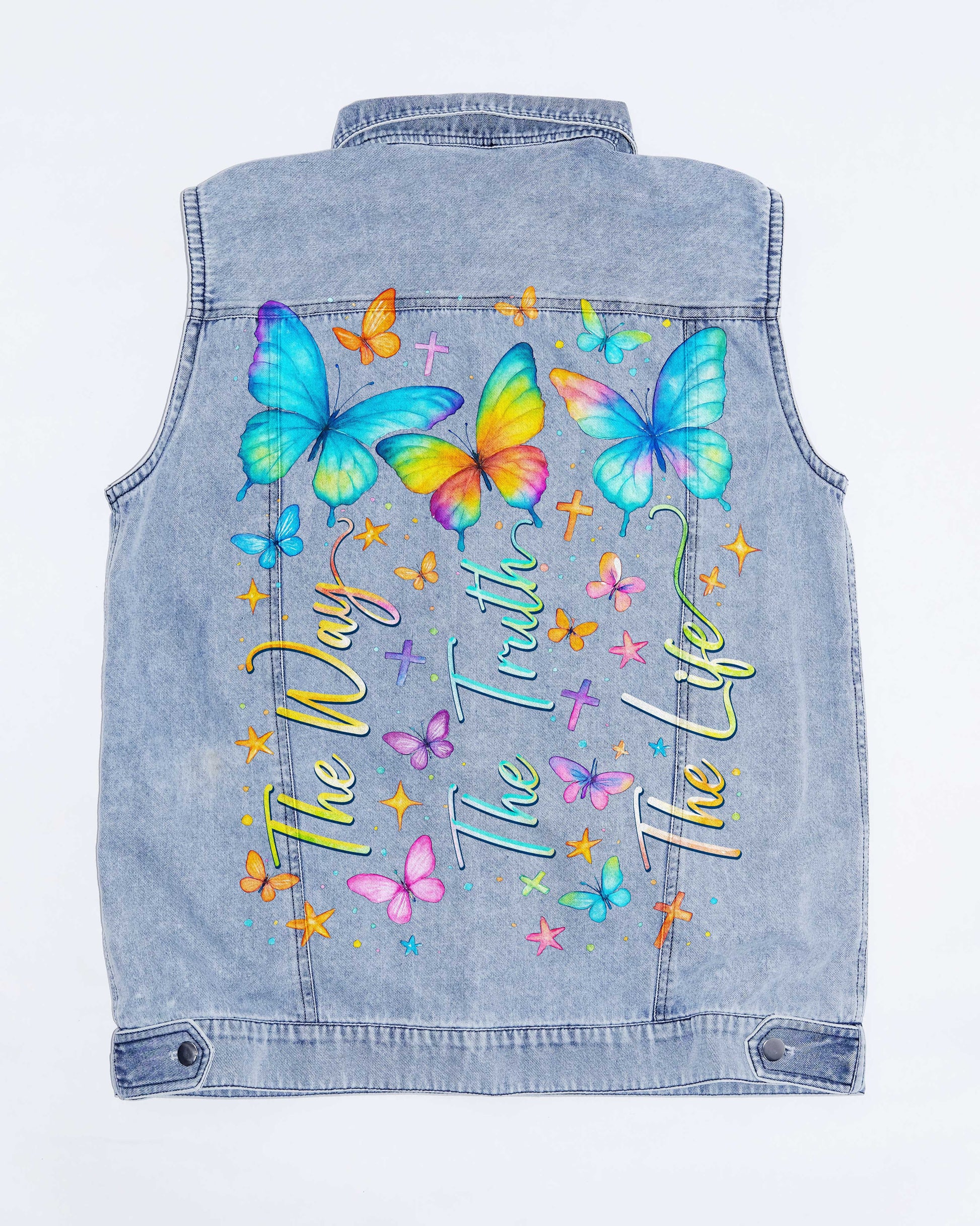 Faith Hope Love Sleeveless Denim Jacket