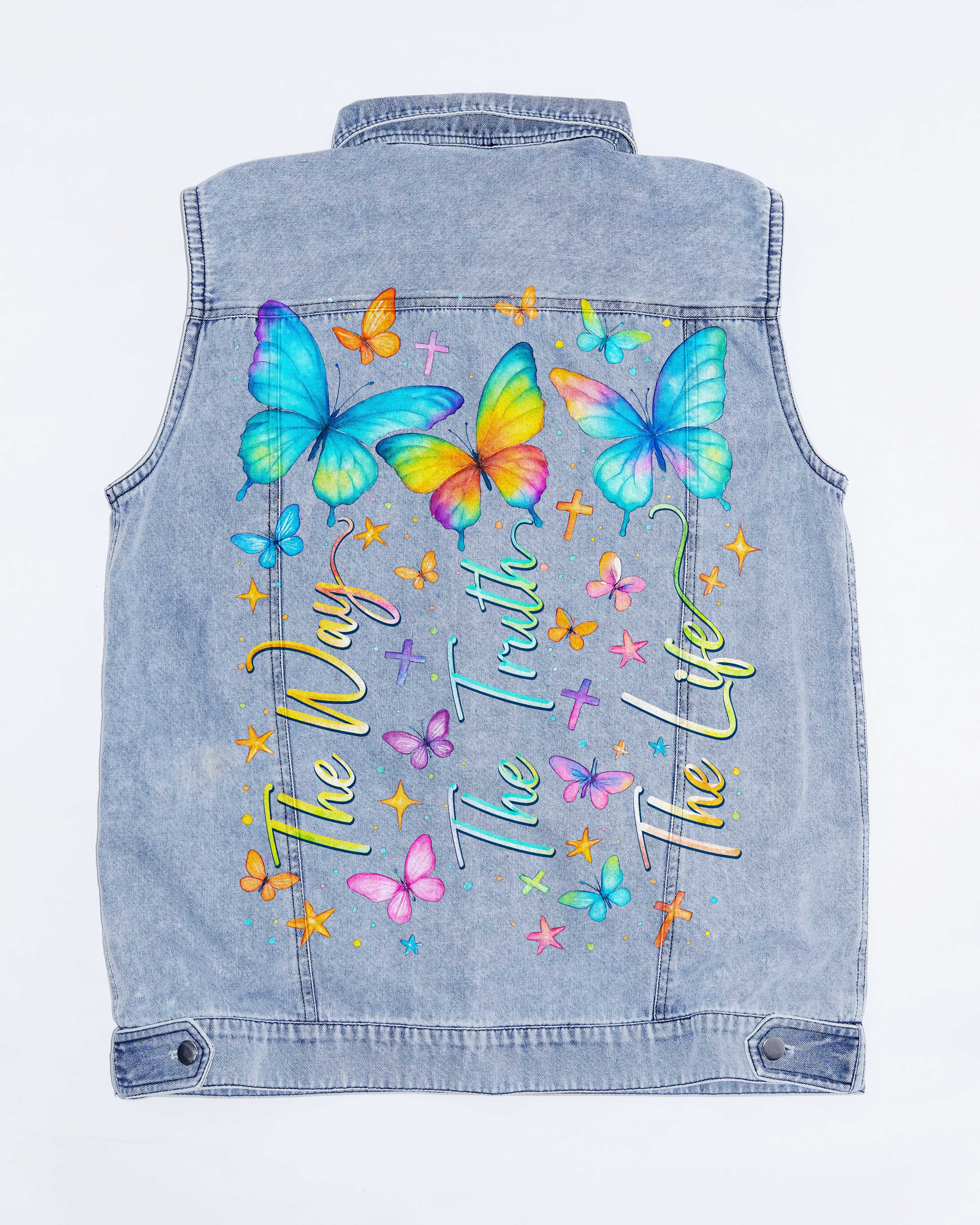 Faith Hope Love Sleeveless Denim Jacket