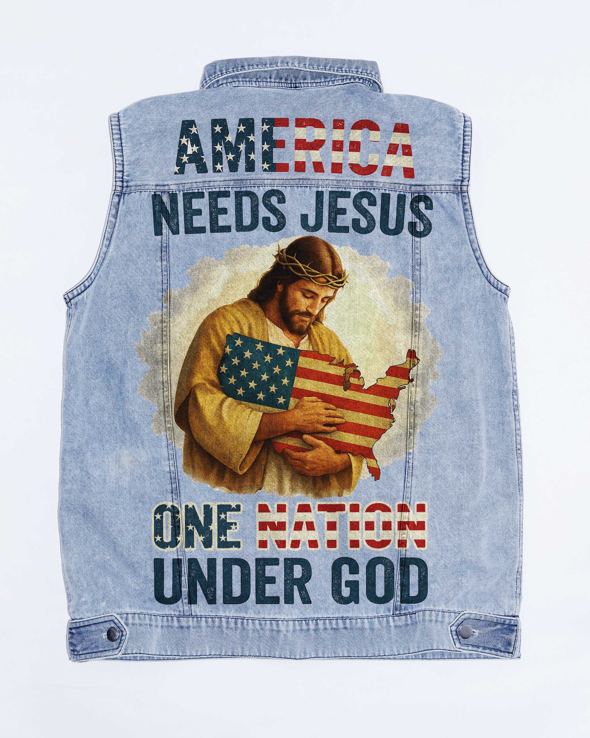 One Nation Under God Sleeveless Denim Jacket