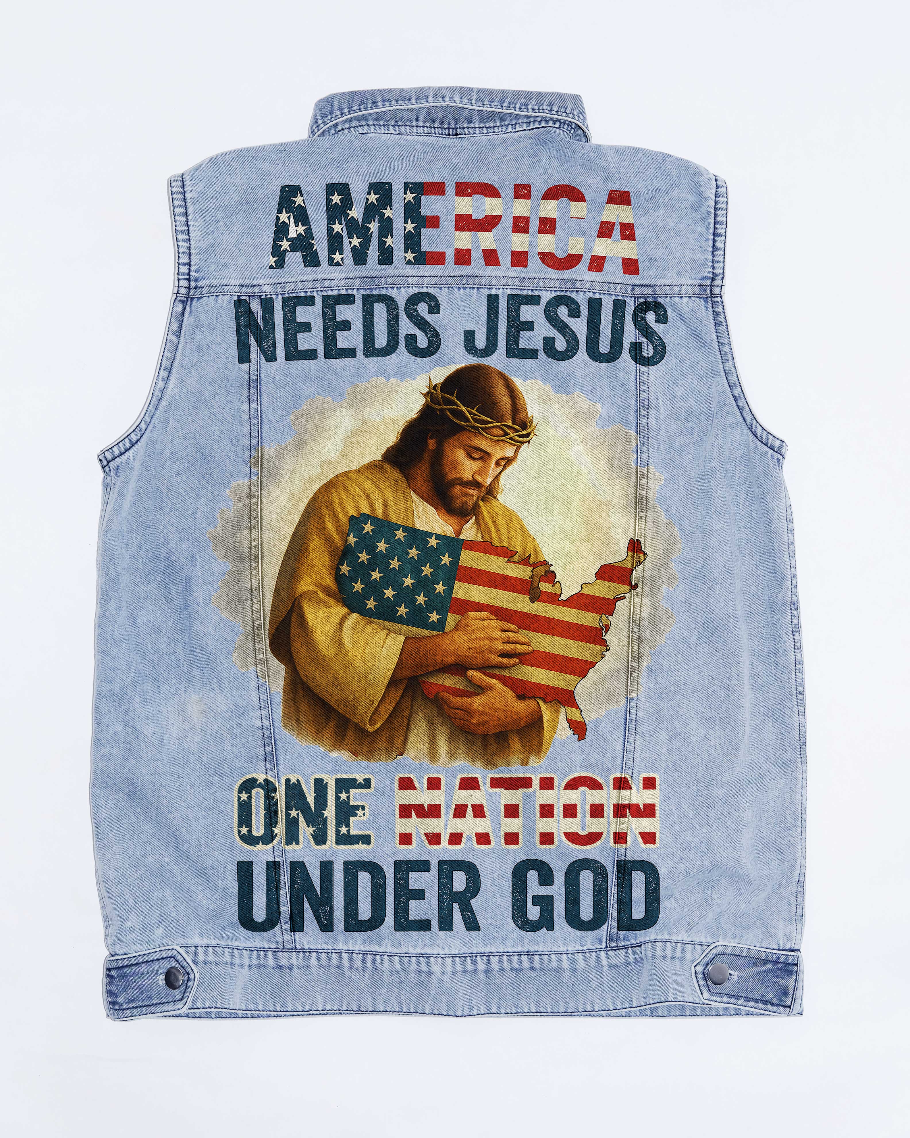 One Nation Under God Sleeveless Denim Jacket