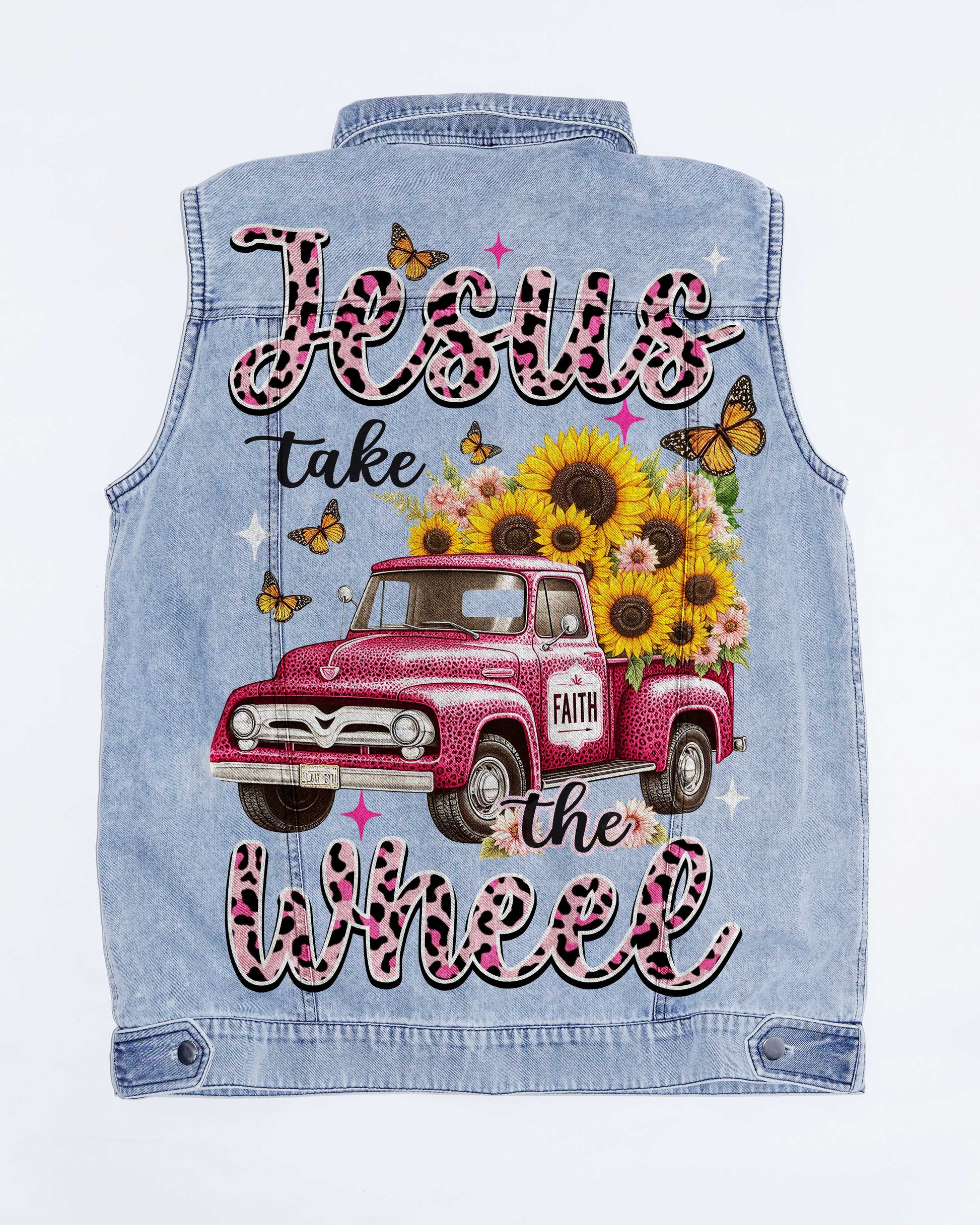 Jesus Take The Wheel Sleeveless Denim Jacket
