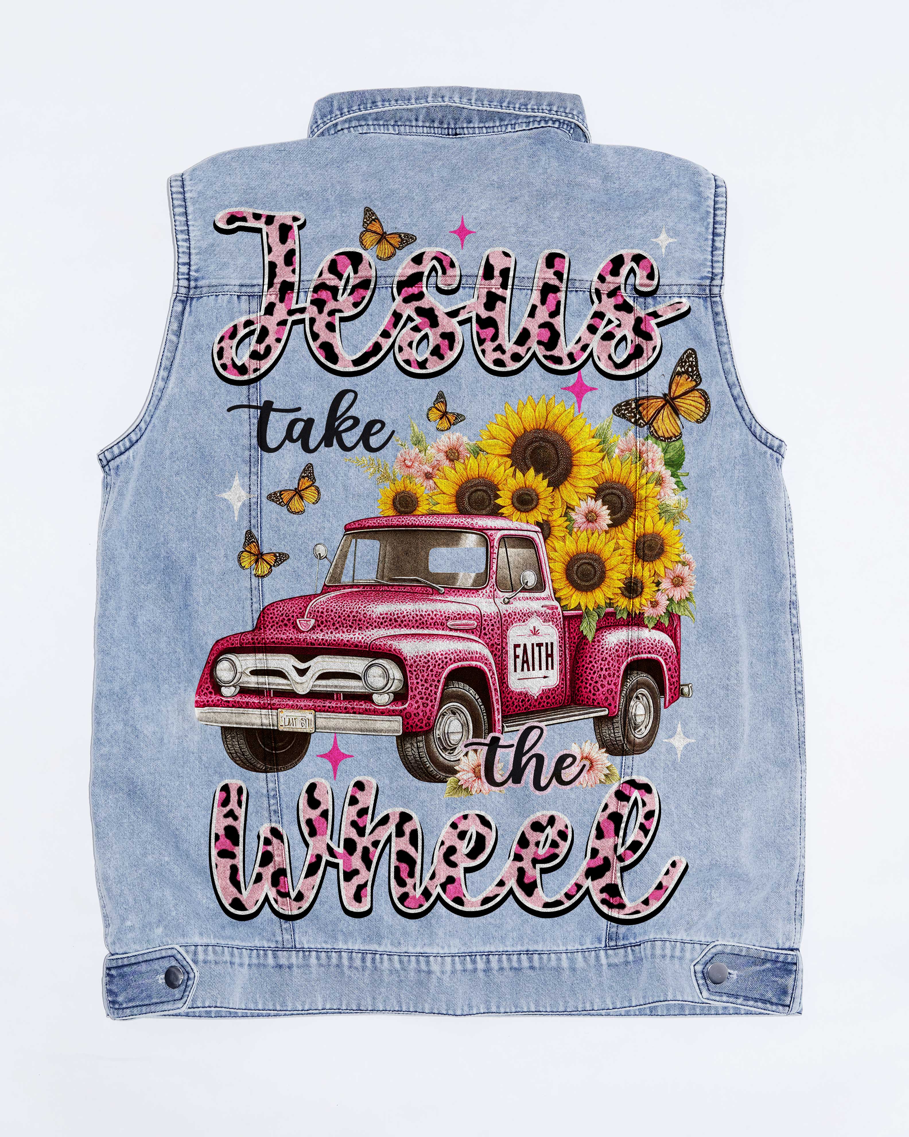Jesus Take The Wheel Sleeveless Denim Jacket