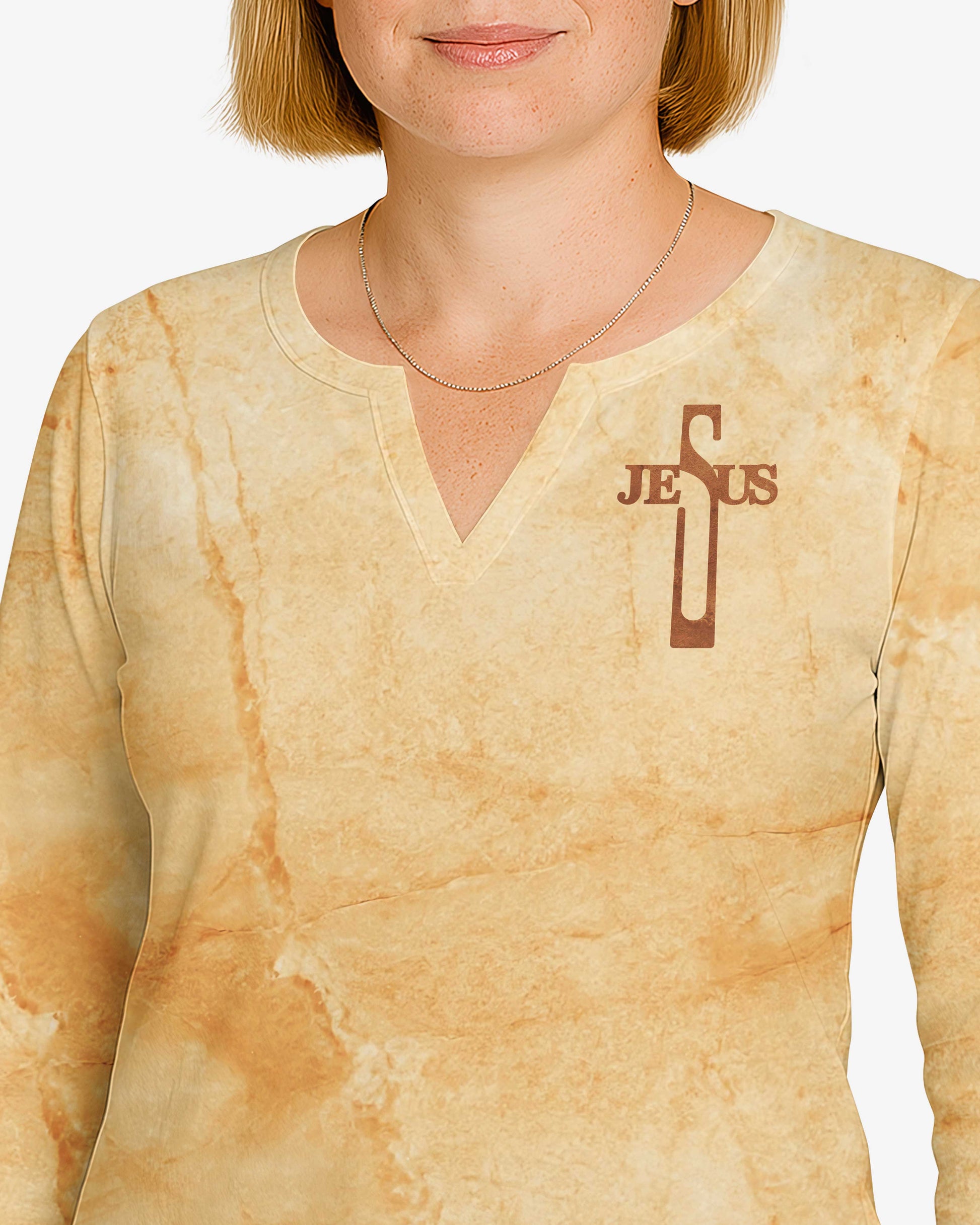 Give Thanks To The God Of Heaven All Over Print V-neck Long Sleeves Shirt