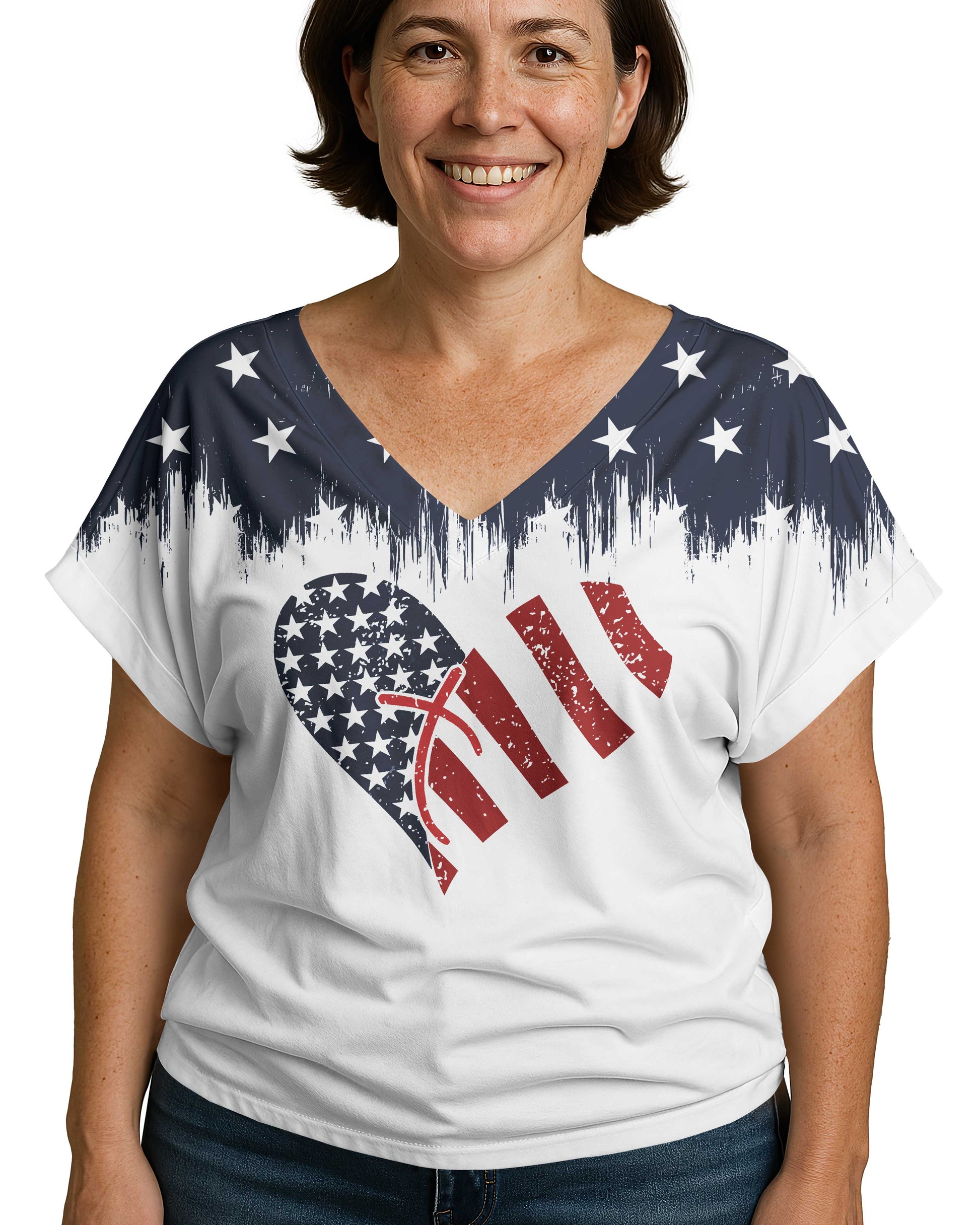 She Loves Jesus And America Too All Over Print V-neck Dolman Sleeves Shirt