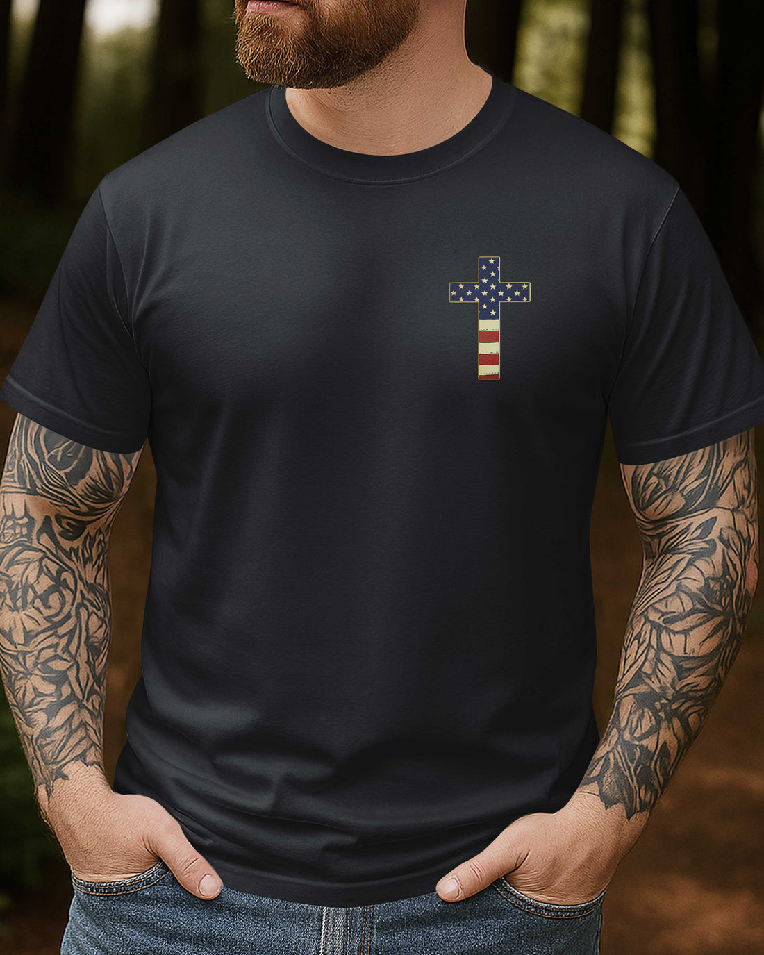 Stand For The Flag, Kneel For The Cross All Over Print T-Shirt