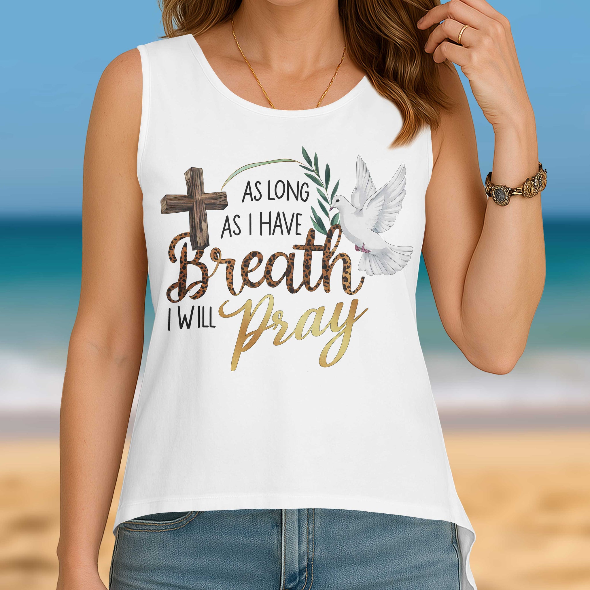 As Long As I Have Breath I Will Pray Cut Out Wrap Back Tank Top