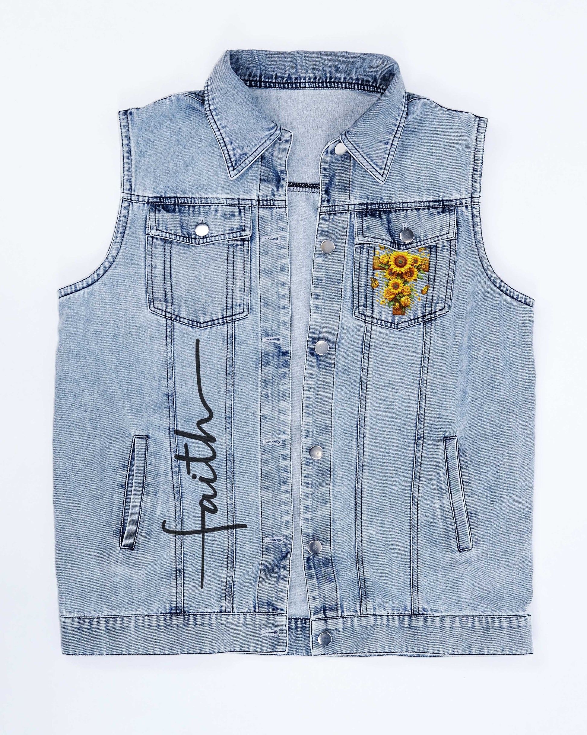Jesus Take The Wheel Sleeveless Denim Jacket