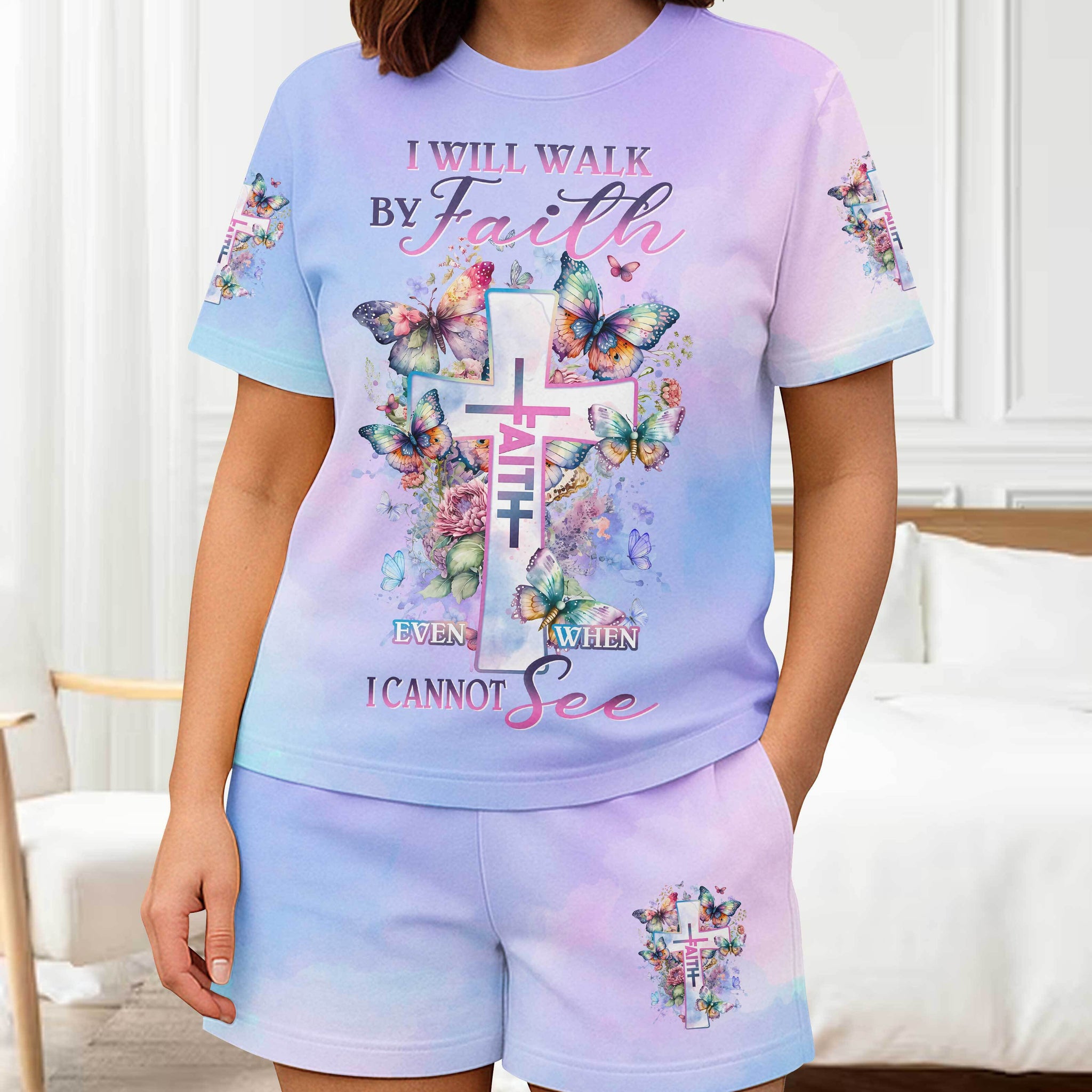 I Will Walk By Faith Even When I Cannot See All Over Print Summer Set