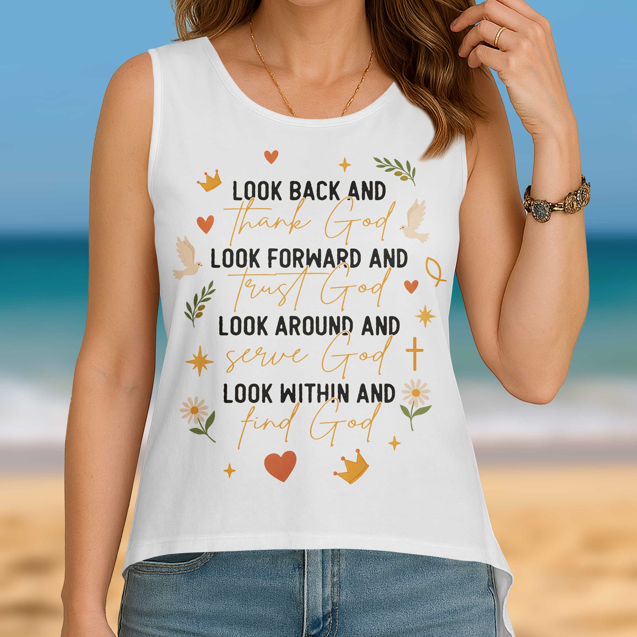 Look Back And Thank God Cut Out Wrap Back Tank Top