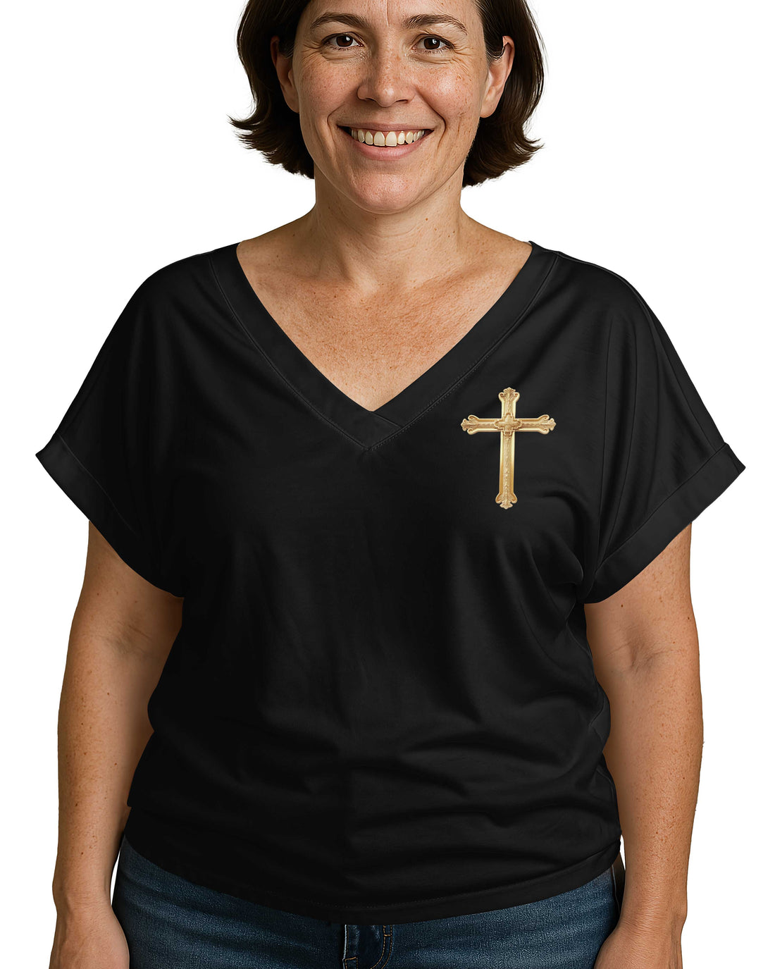 As He Lived For Me So I'll Live For Him All Over Print V-neck Dolman Sleeves Shirt