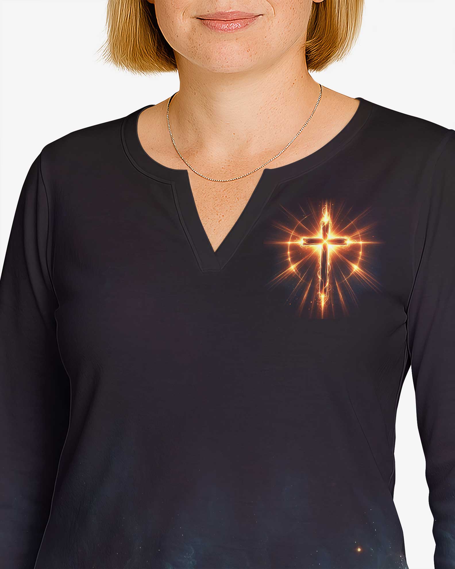 God Is Light In Him There Is No Darkness At All All Over Print V-neck Long Sleeves Shirt