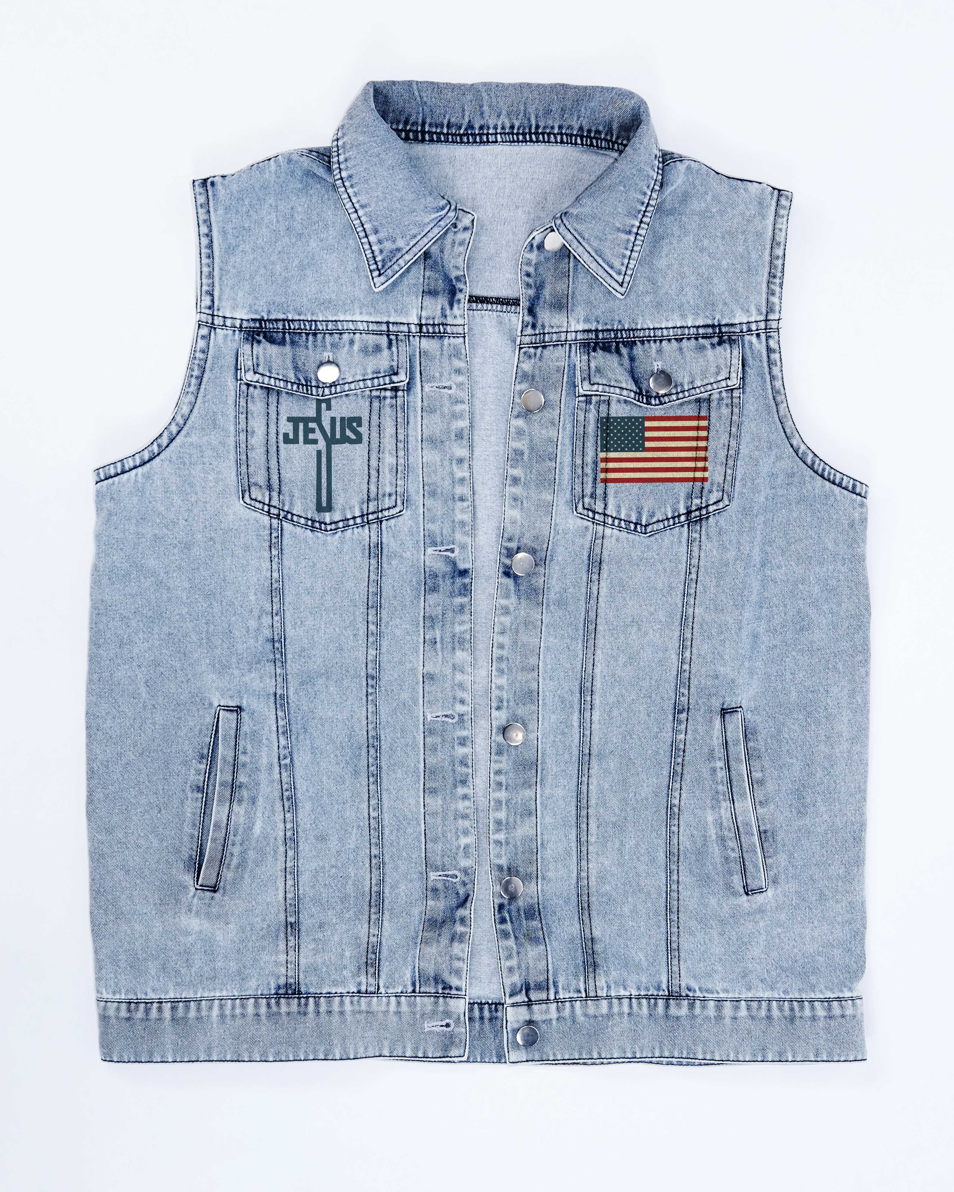 One Nation Under God Sleeveless Denim Jacket