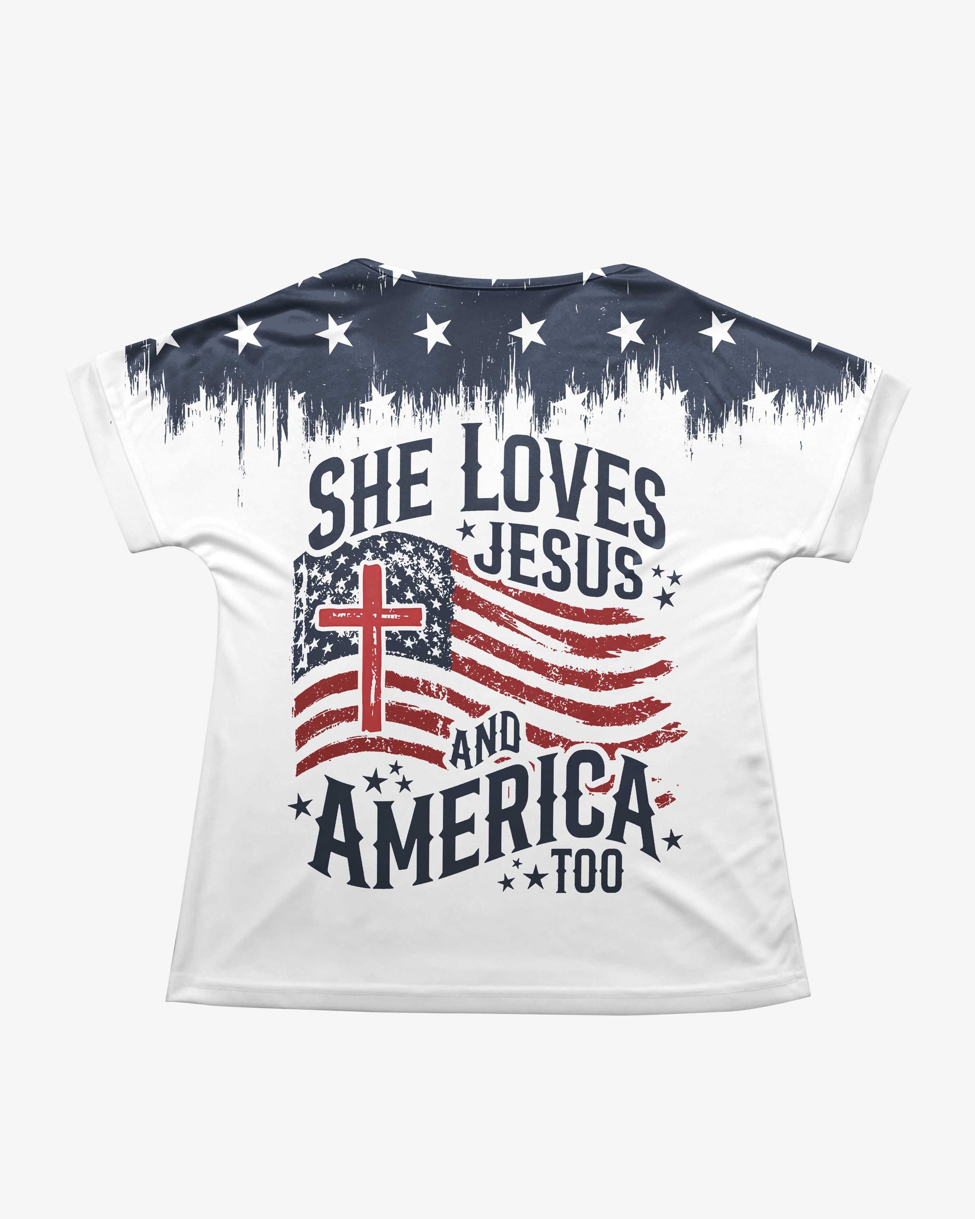 She Loves Jesus And America Too All Over Print V-neck Dolman Sleeves Shirt