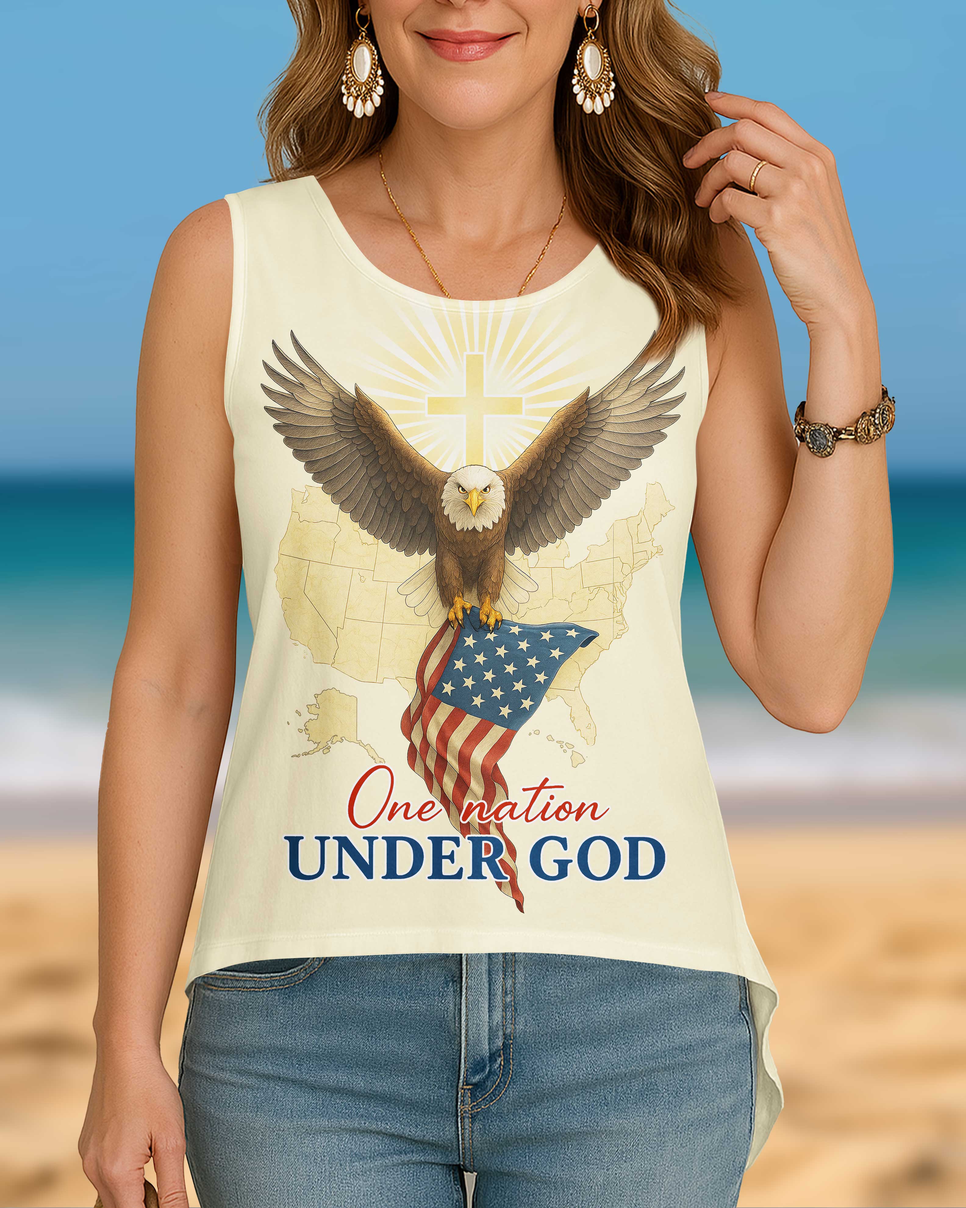 One Nation Under God Cut Out Wrap Back Tank Top