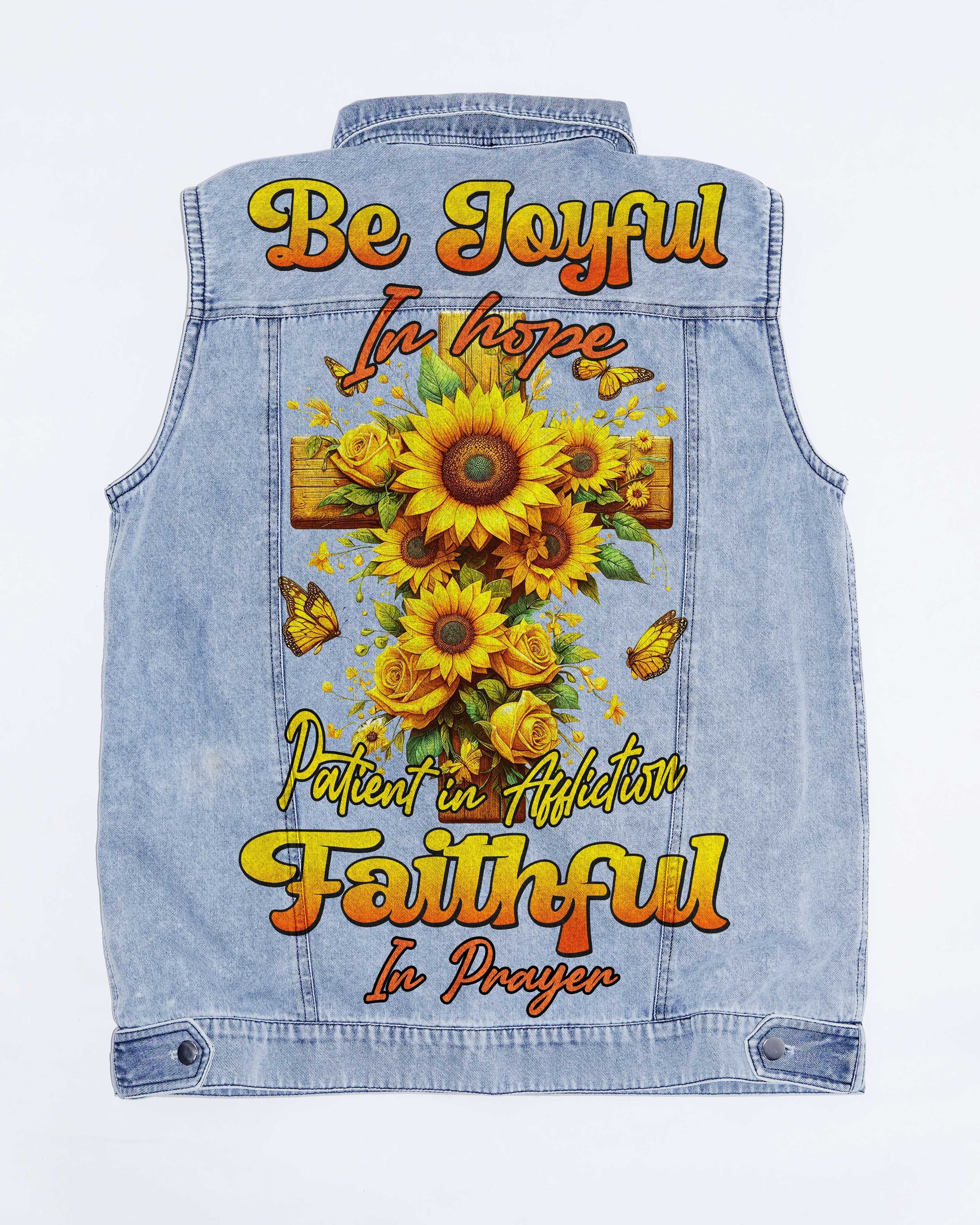 Be Joyful In Hope Sleeveless Denim Jacket