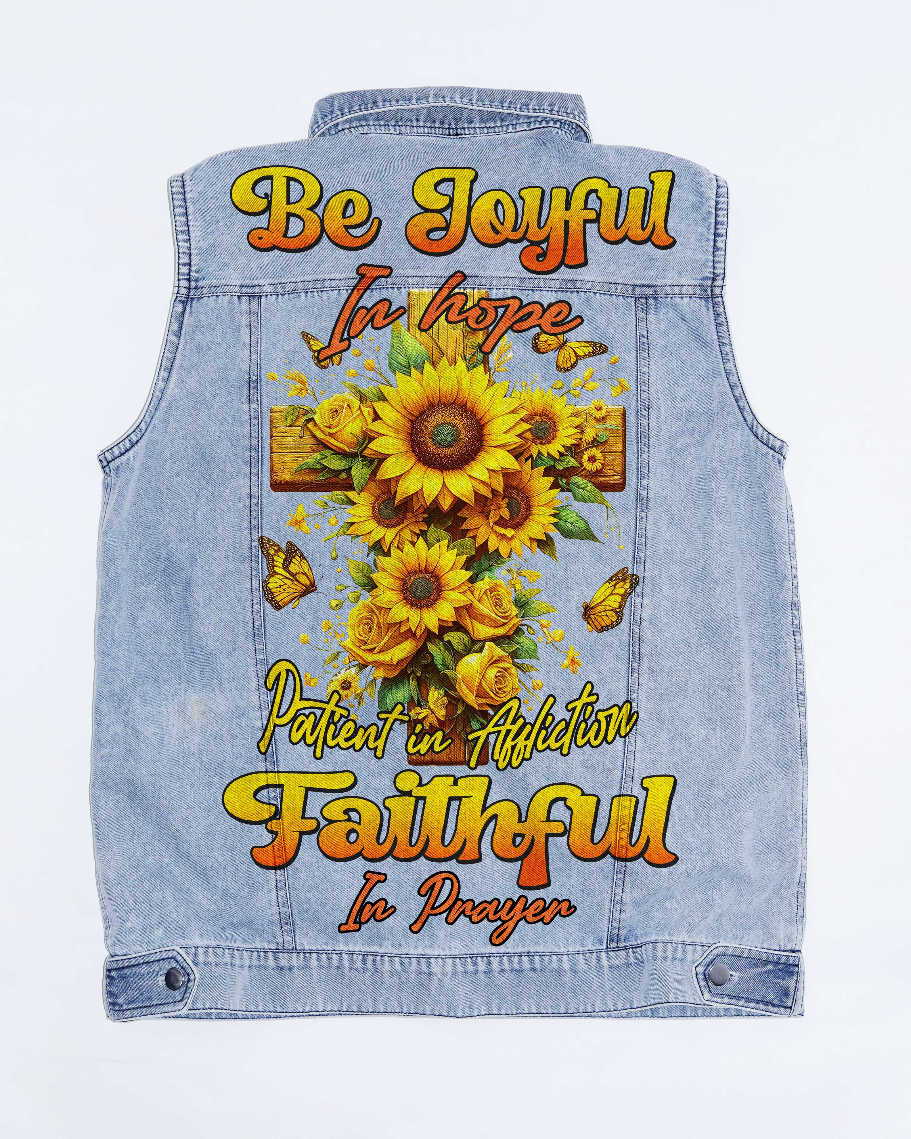 Be Joyful In Hope Sleeveless Denim Jacket