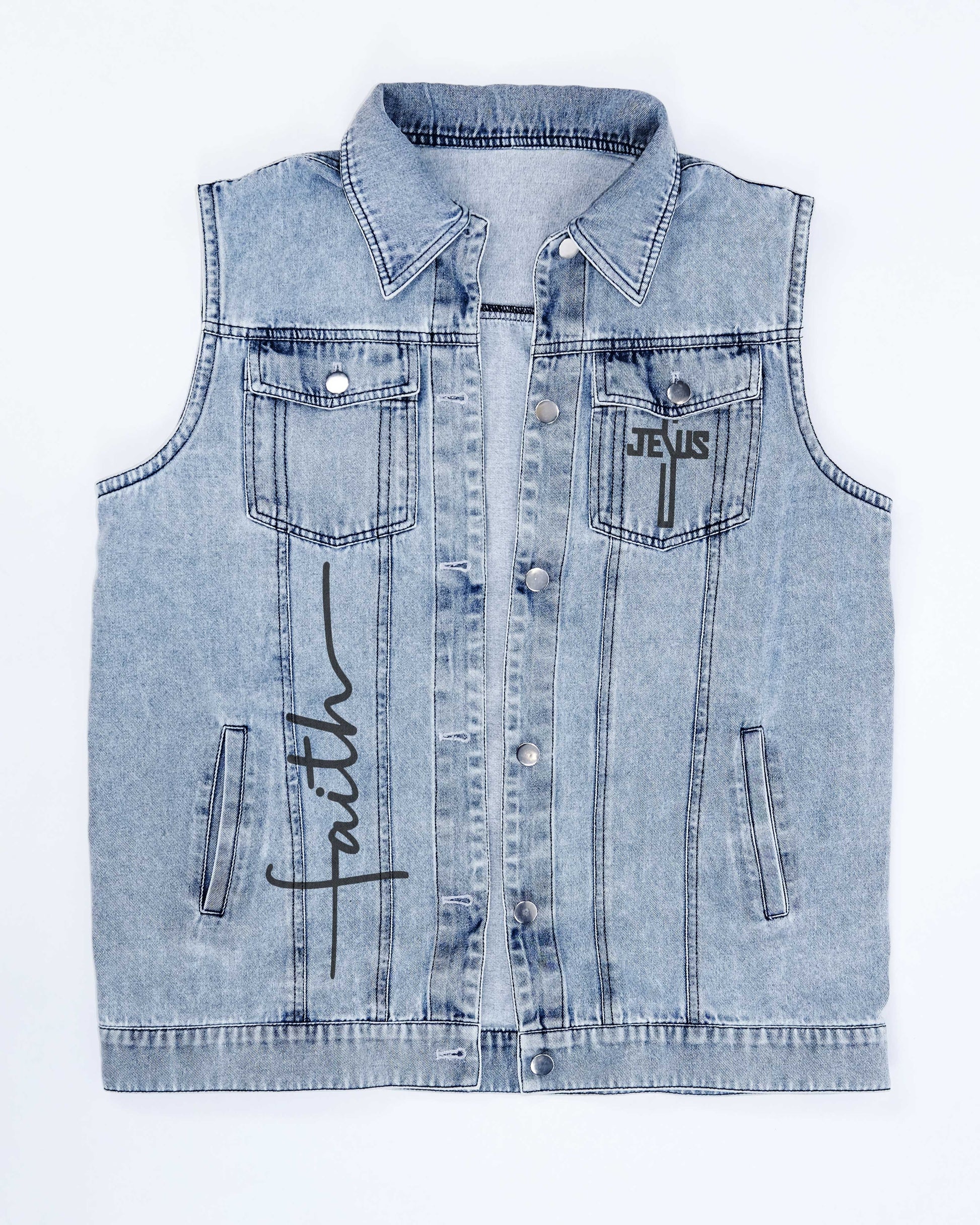 As Long As I Have Breath, I Will Pray Sleeveless Denim Jacket