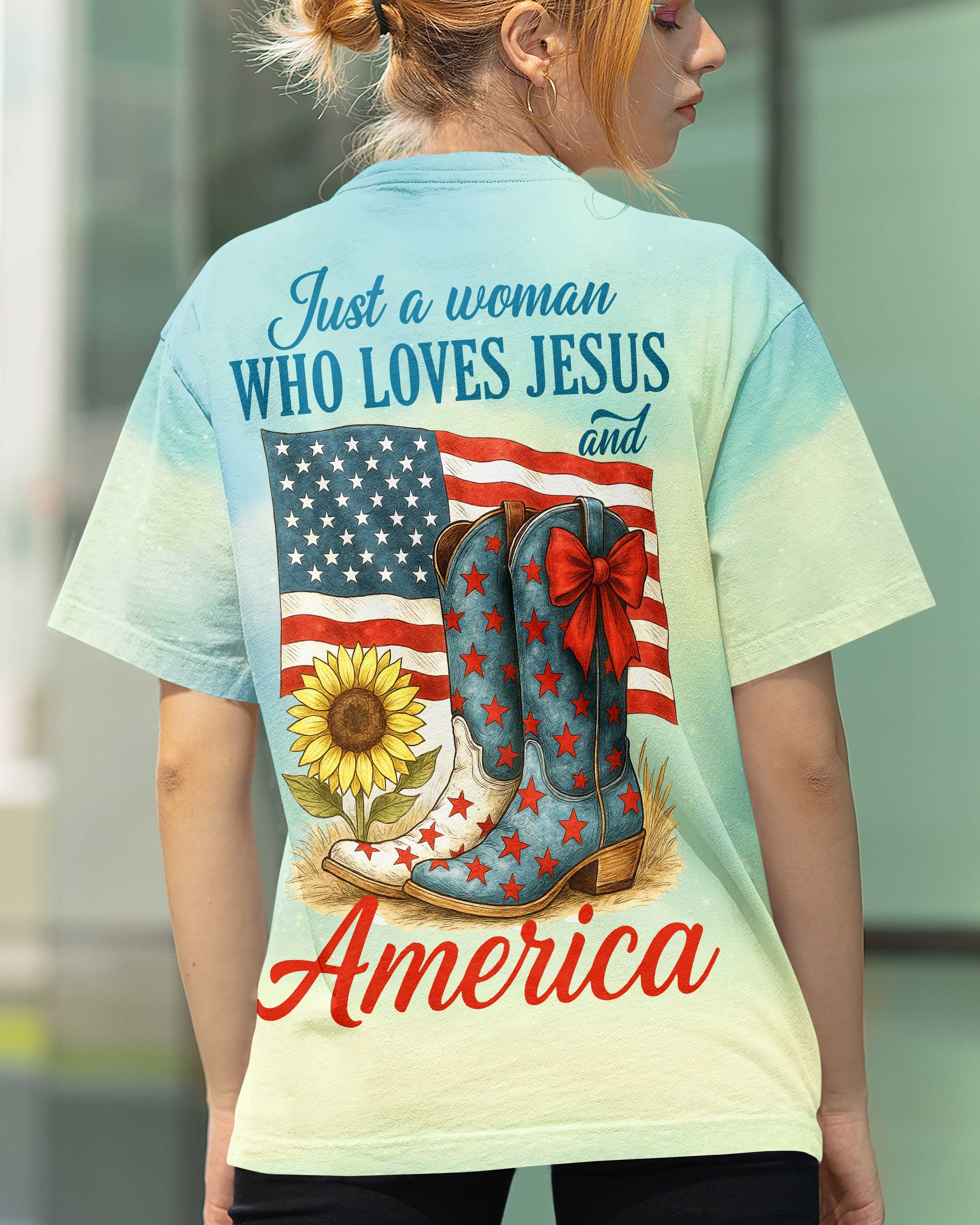 Just A Woman Who Loves Jesus And America All Over Print T-Shirt