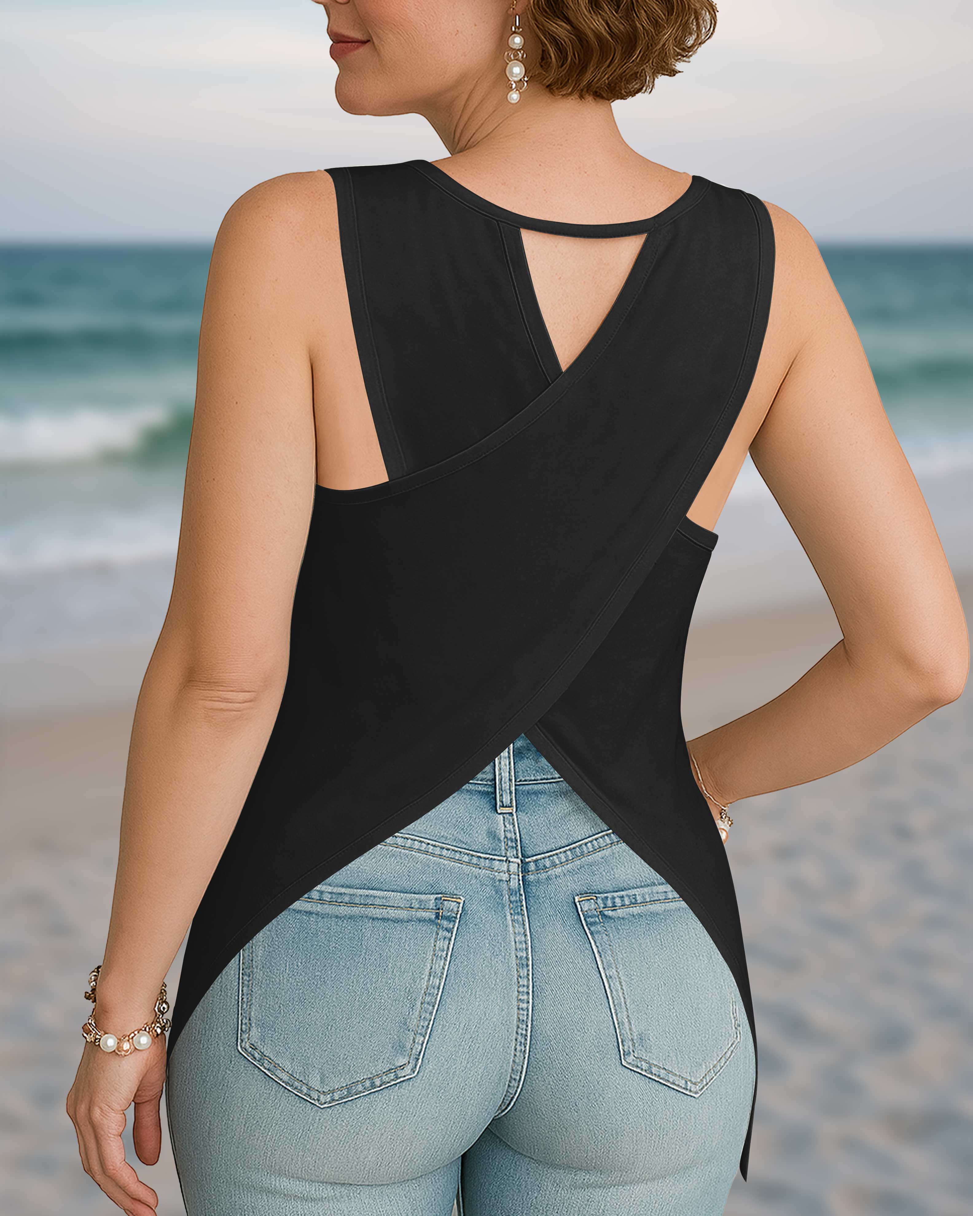 Stars, Stripes and Jesus Christ Cut Out Wrap Back Tank Top