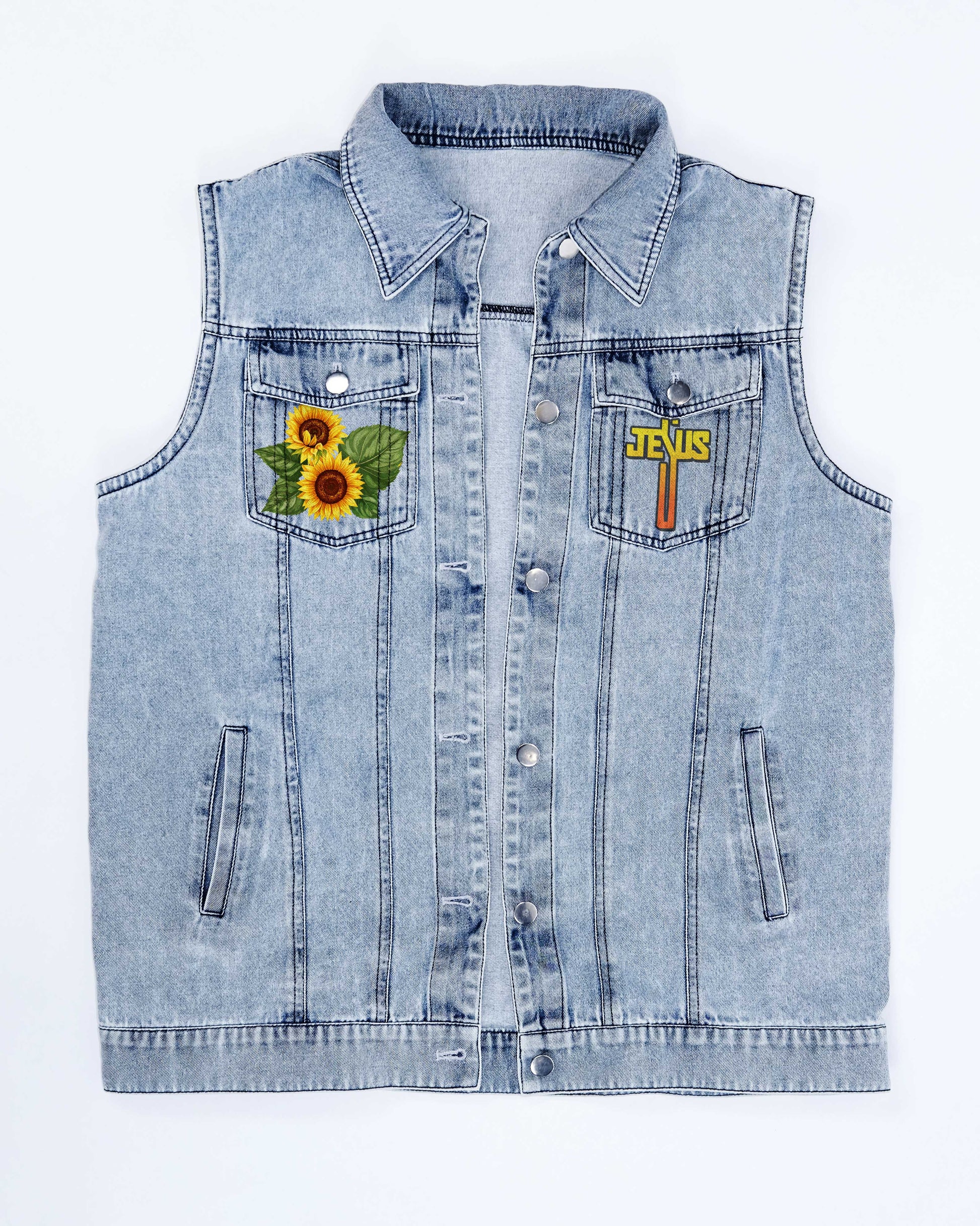 Be Joyful In Hope Sleeveless Denim Jacket