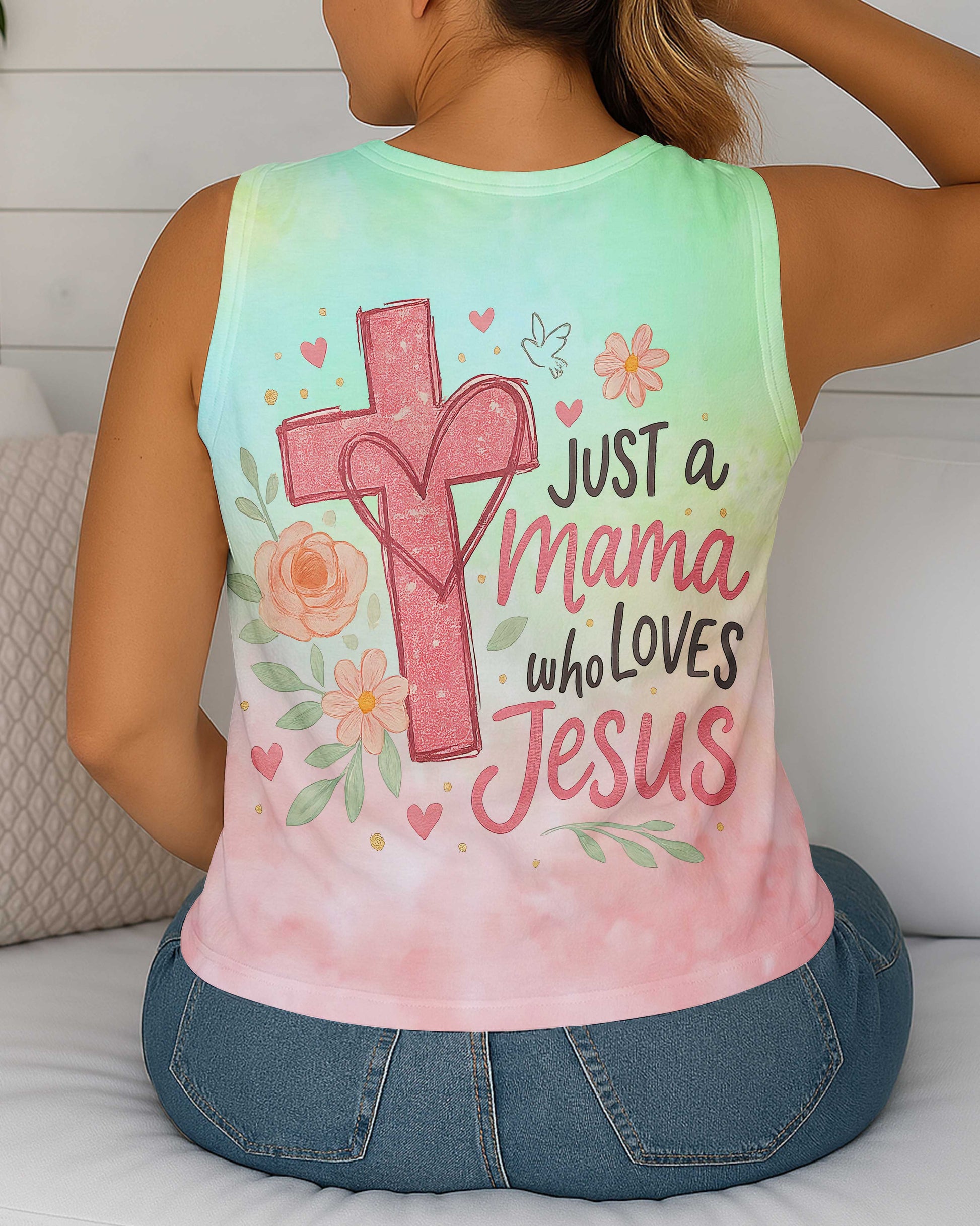 Just a Mama Who Loves Jesus All Over Print V-neck Tank Top