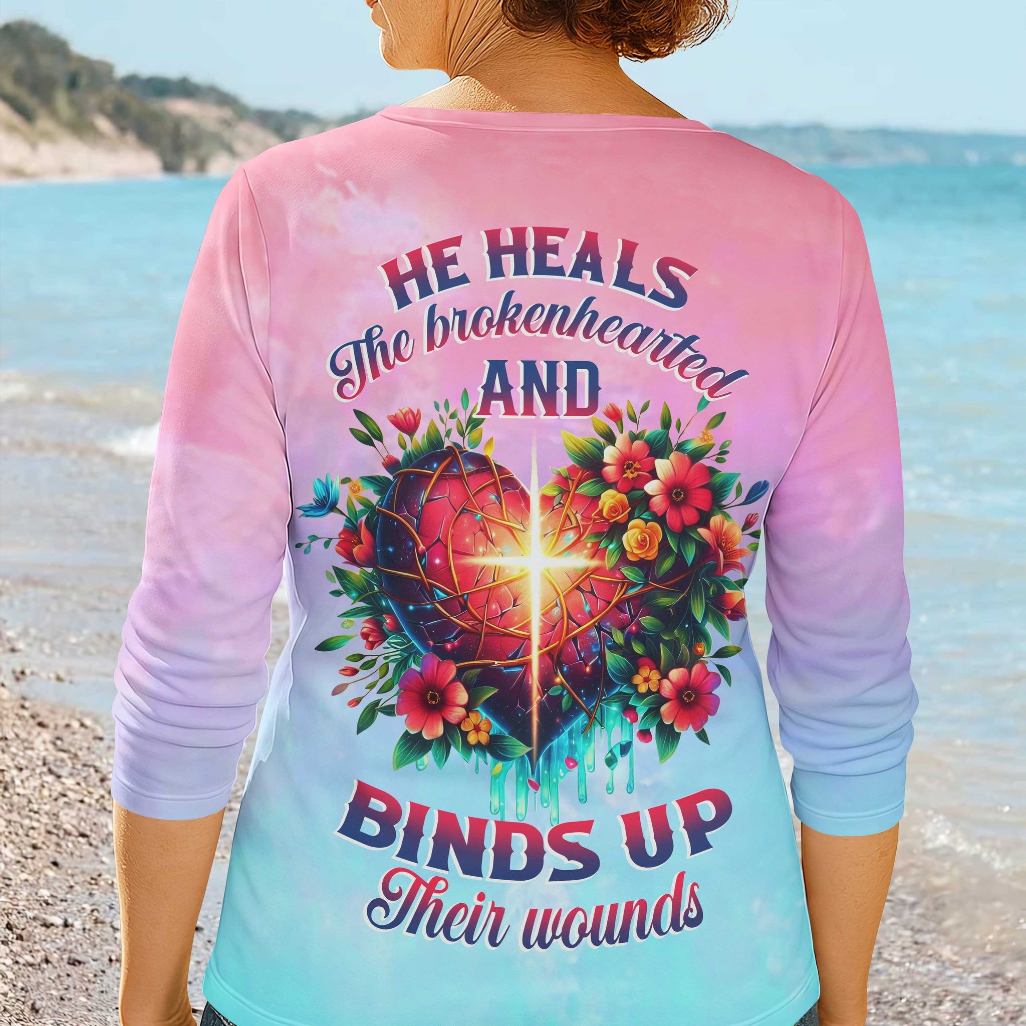 He Heals The Brokenhearted And Binds Up Their Wounds All Over Print V-neck Long Sleeves Shirt