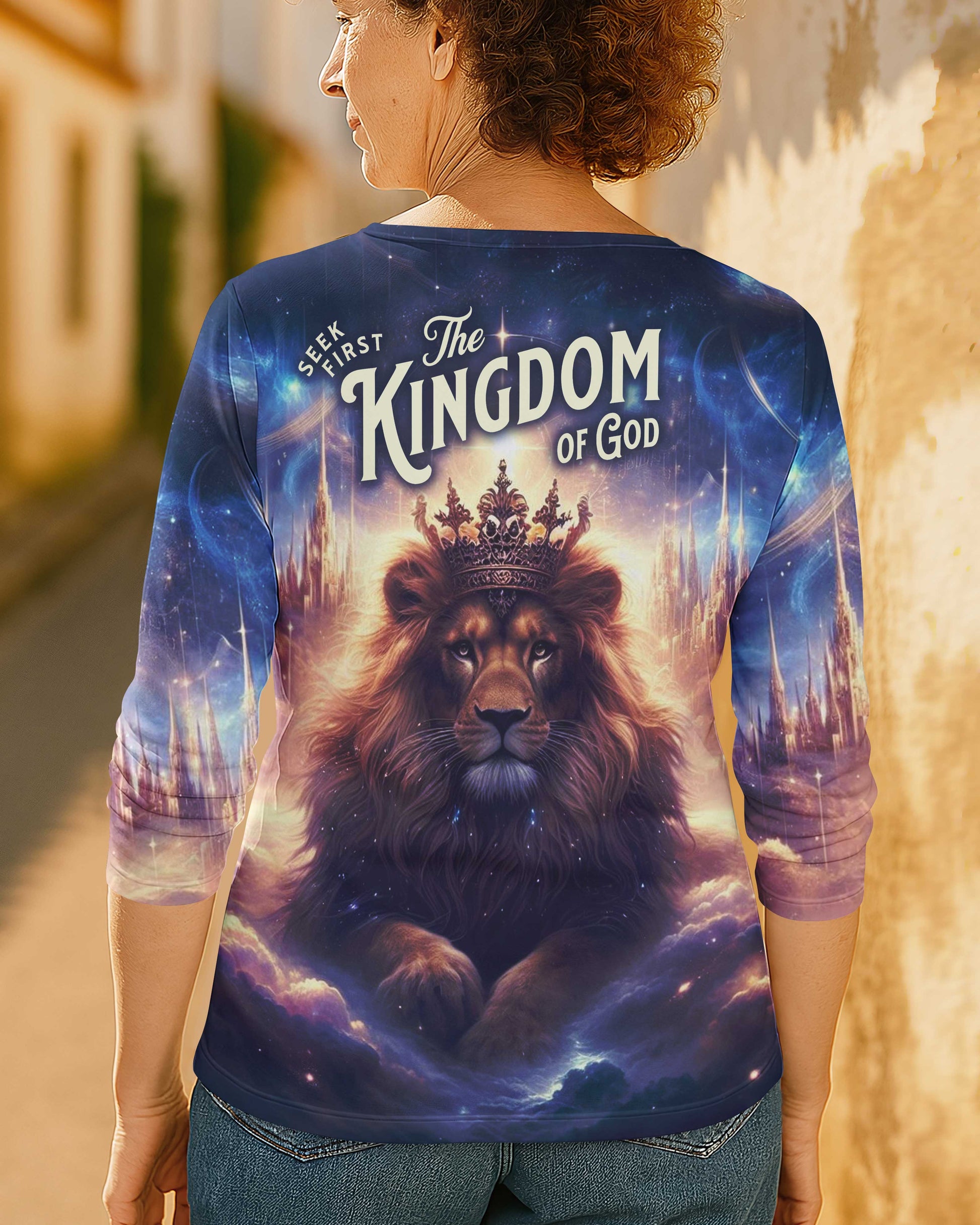 Seek First The Kingdom Of God All Over Print V-neck Long Sleeves Shirt