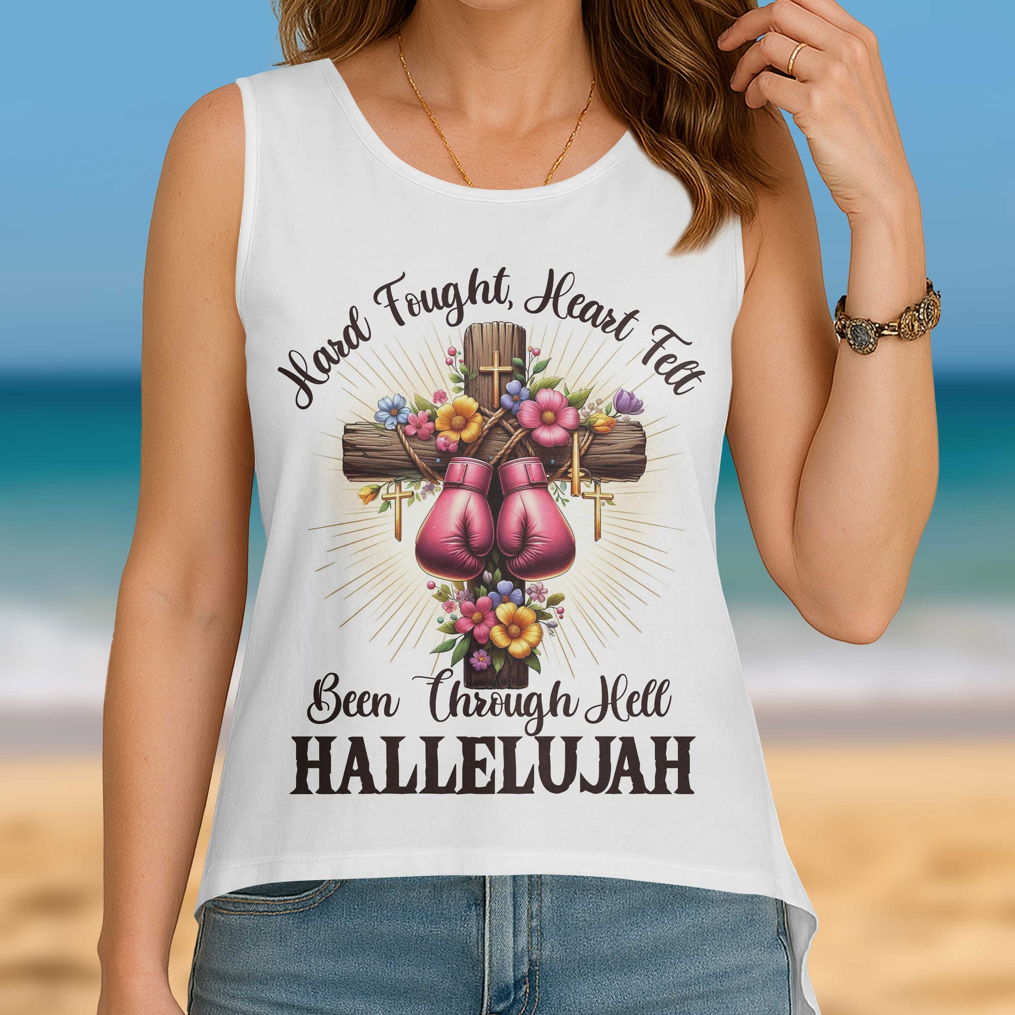 Hard Fought, Heart Felt Cut Out Wrap Back Tank Top