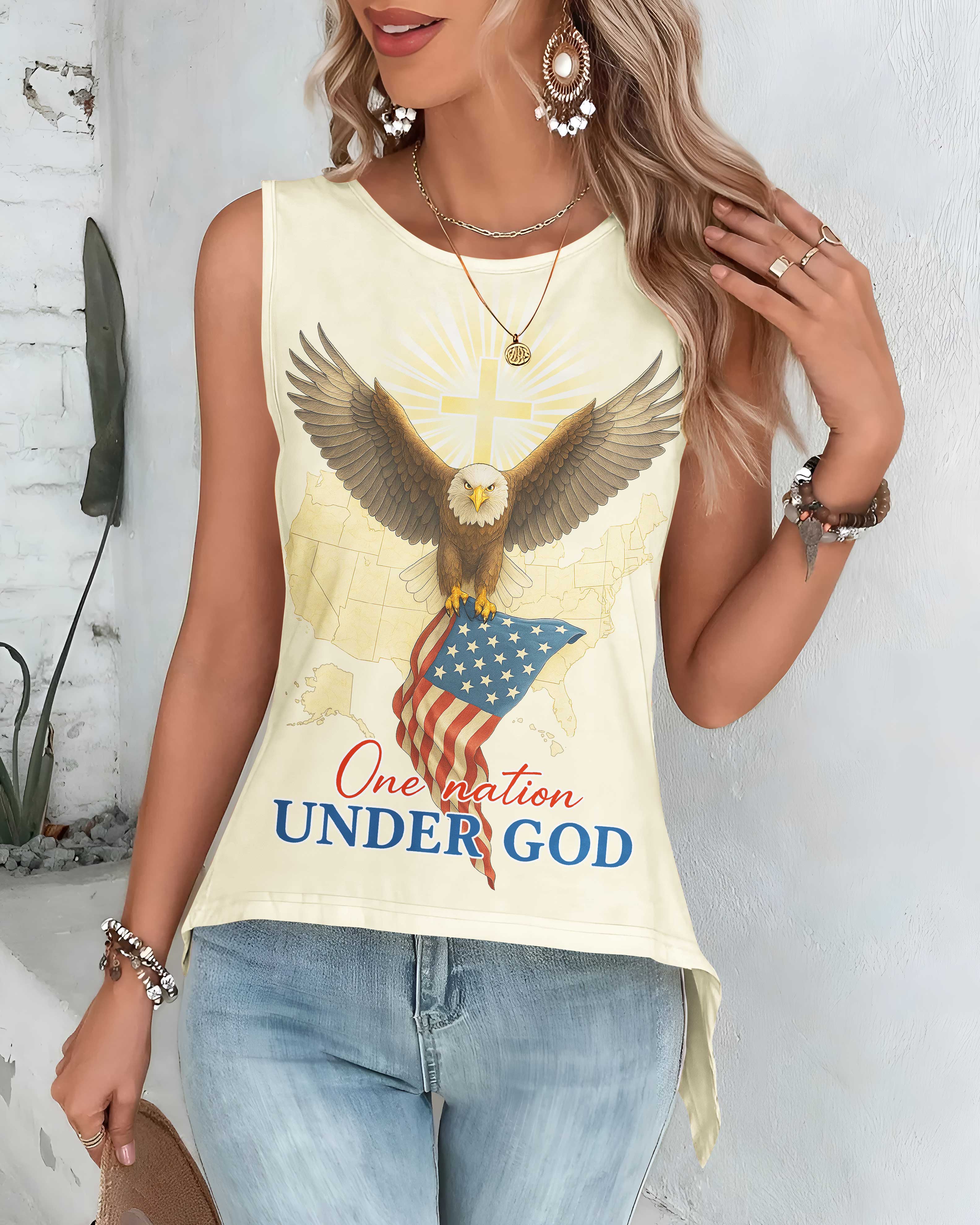 One Nation Under God Cut Out Wrap Back Tank Top