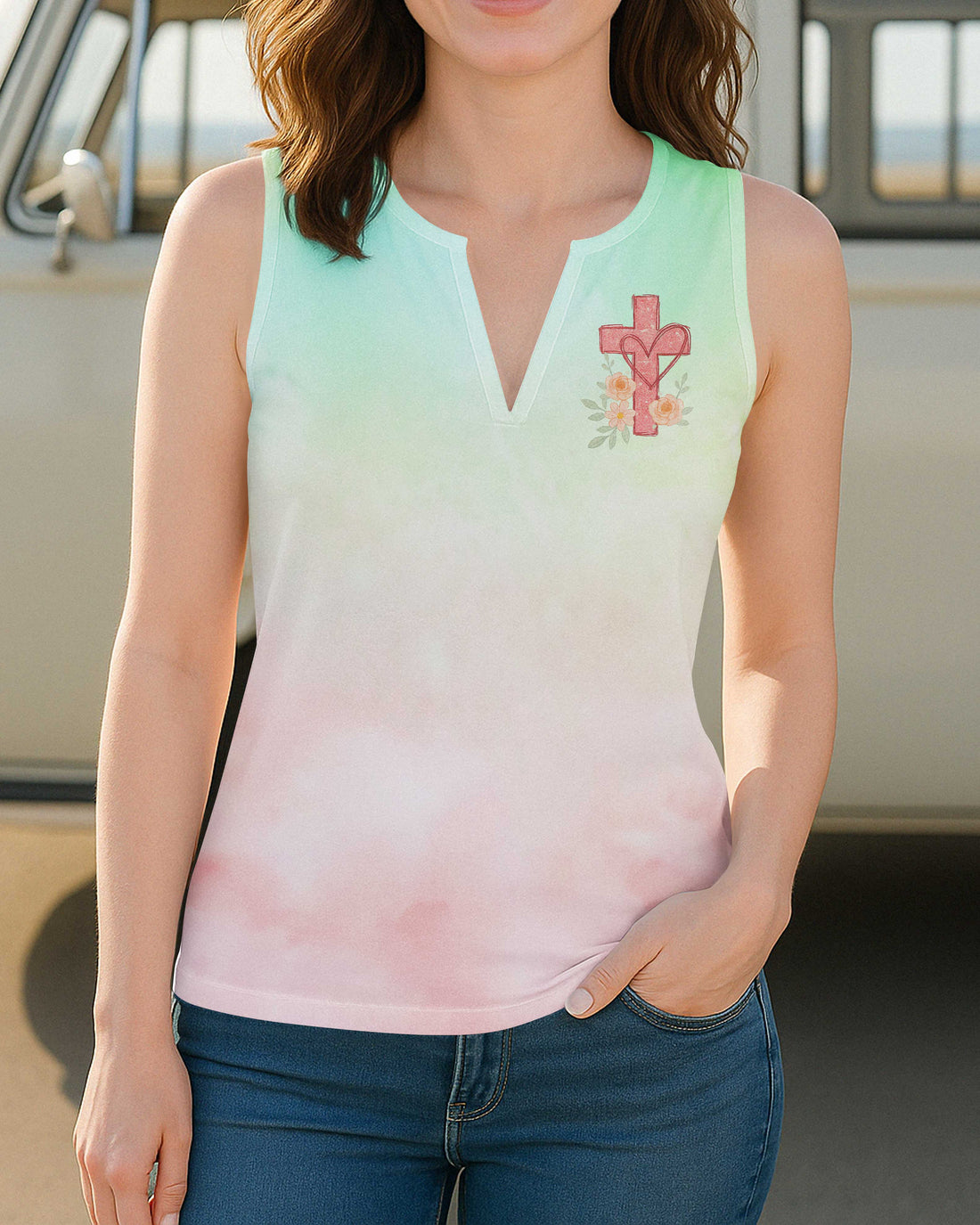 Just a Mama Who Loves Jesus All Over Print V-neck Tank Top