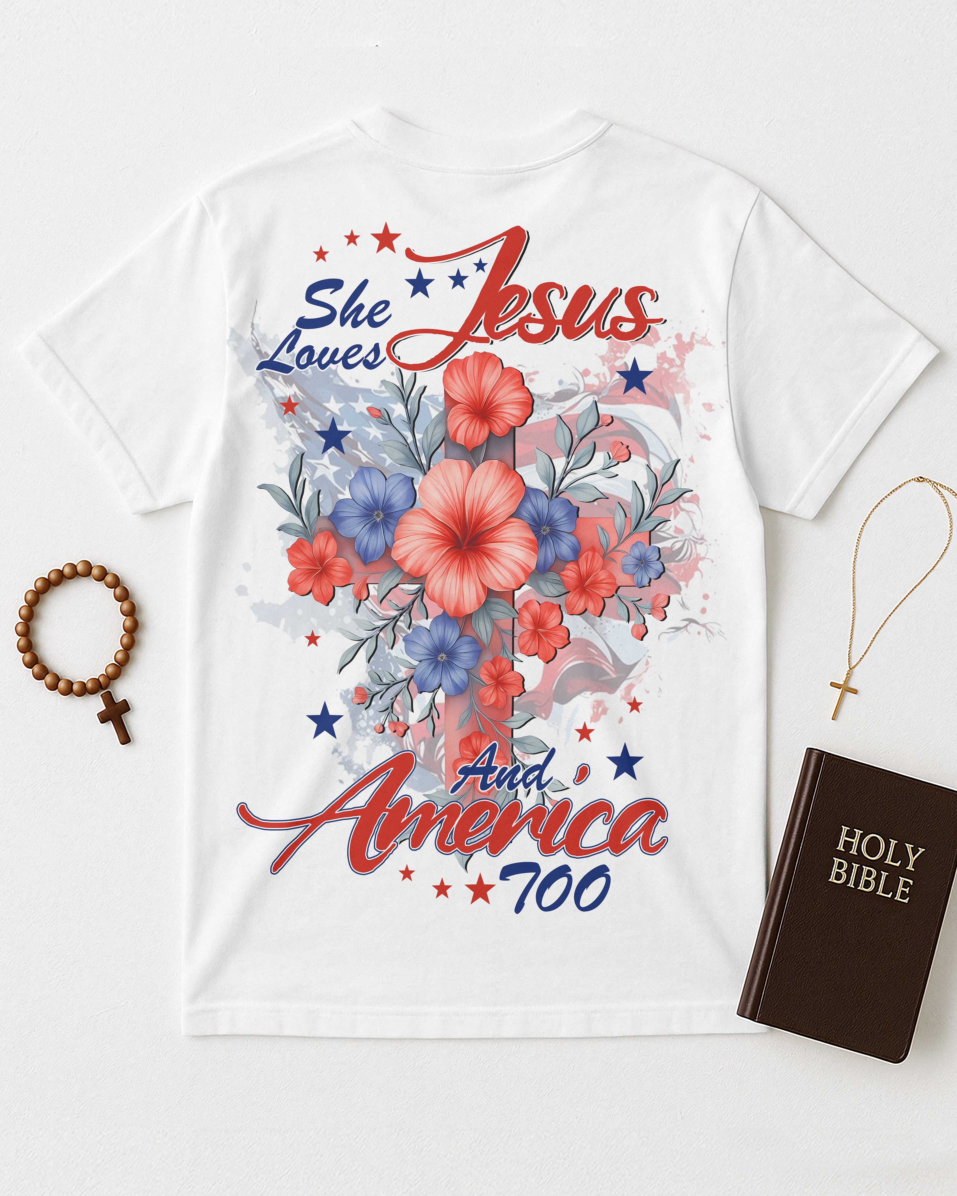 She Loves Jesus And America Too All Over Print T-Shirt