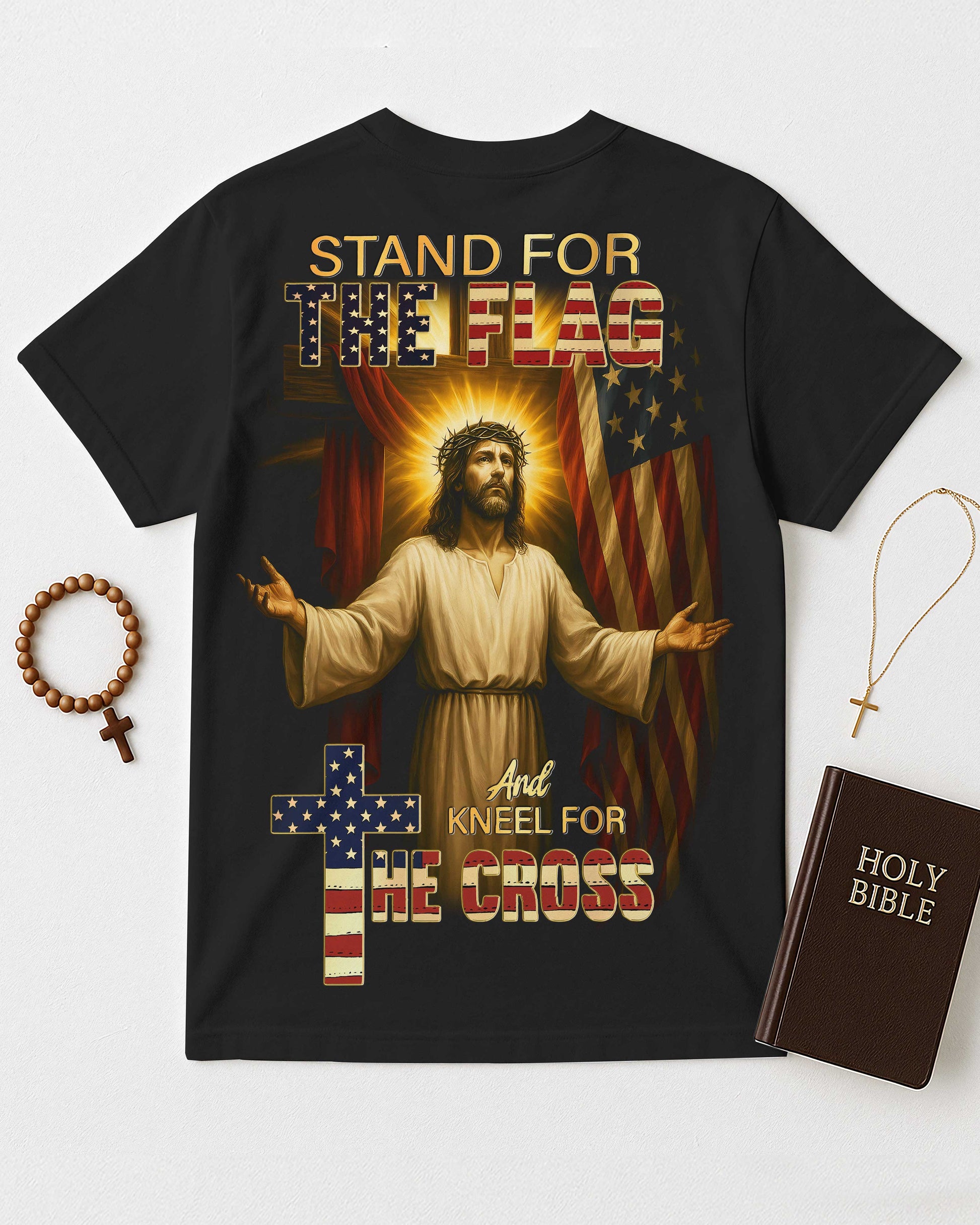 Stand For The Flag, Kneel For The Cross All Over Print T-Shirt