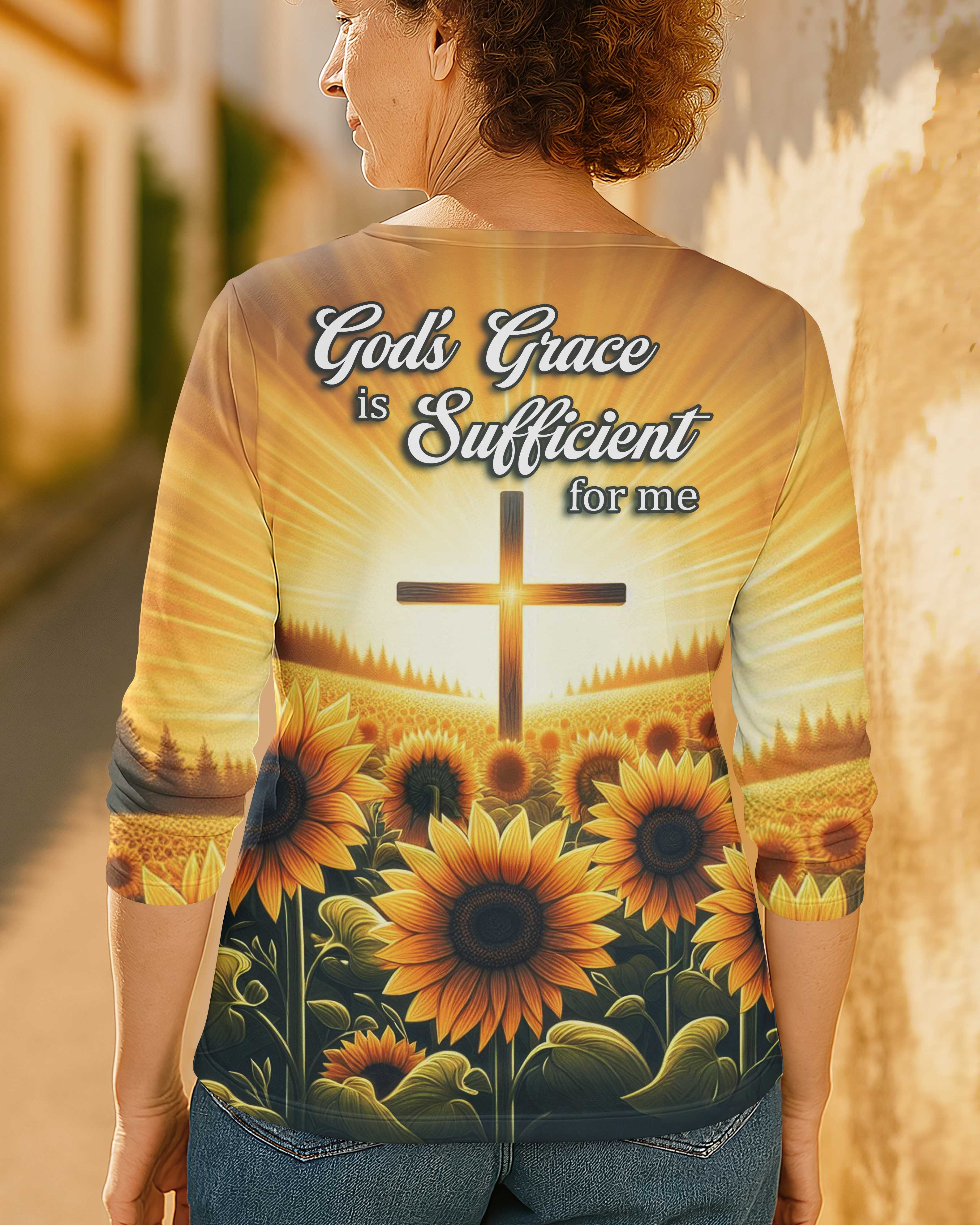 God's Grace Is Sufficient For Me All Over Print V-neck Long Sleeves Shirt