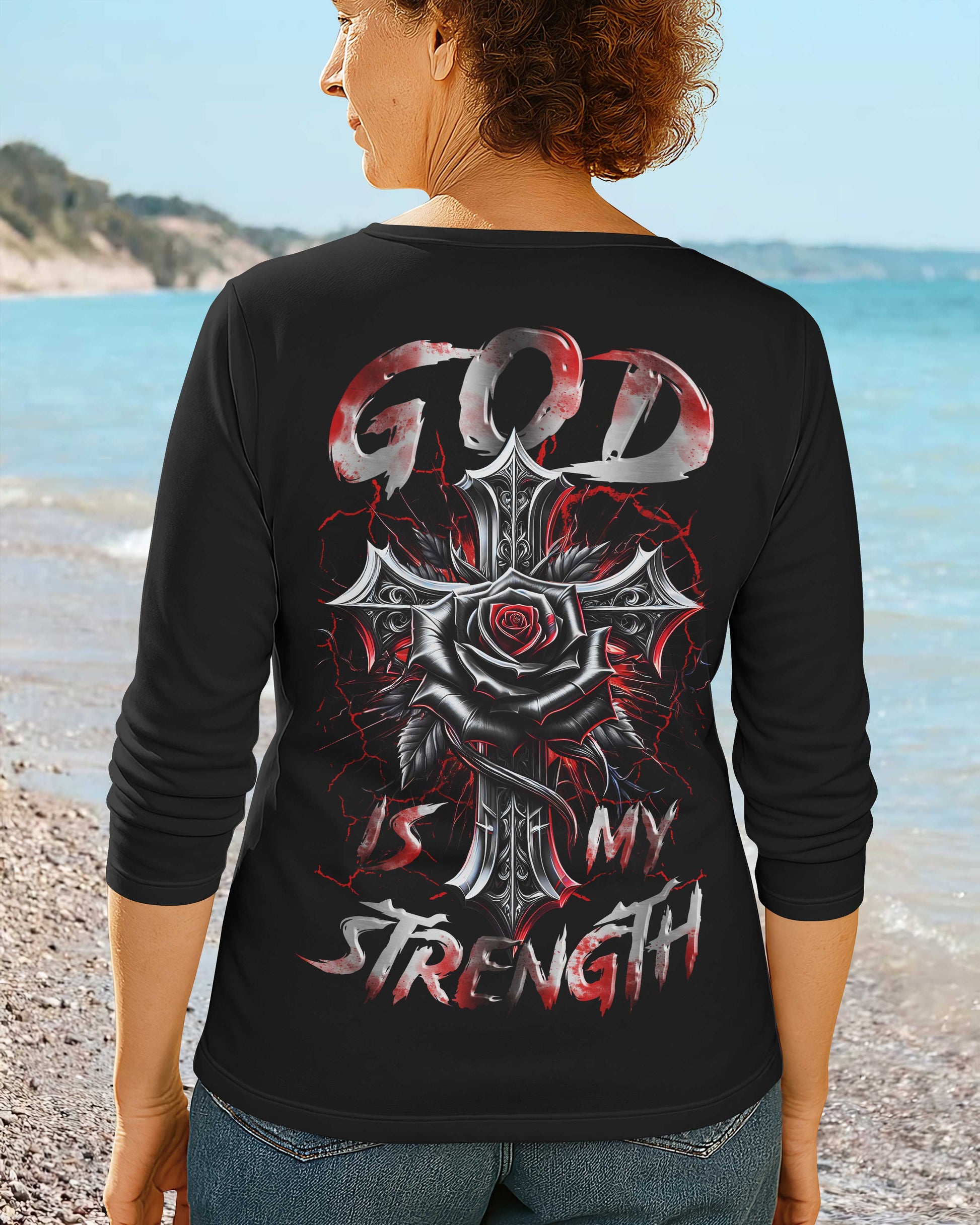 God Is My Strength All Over Print V-neck Long Sleeves Shirt