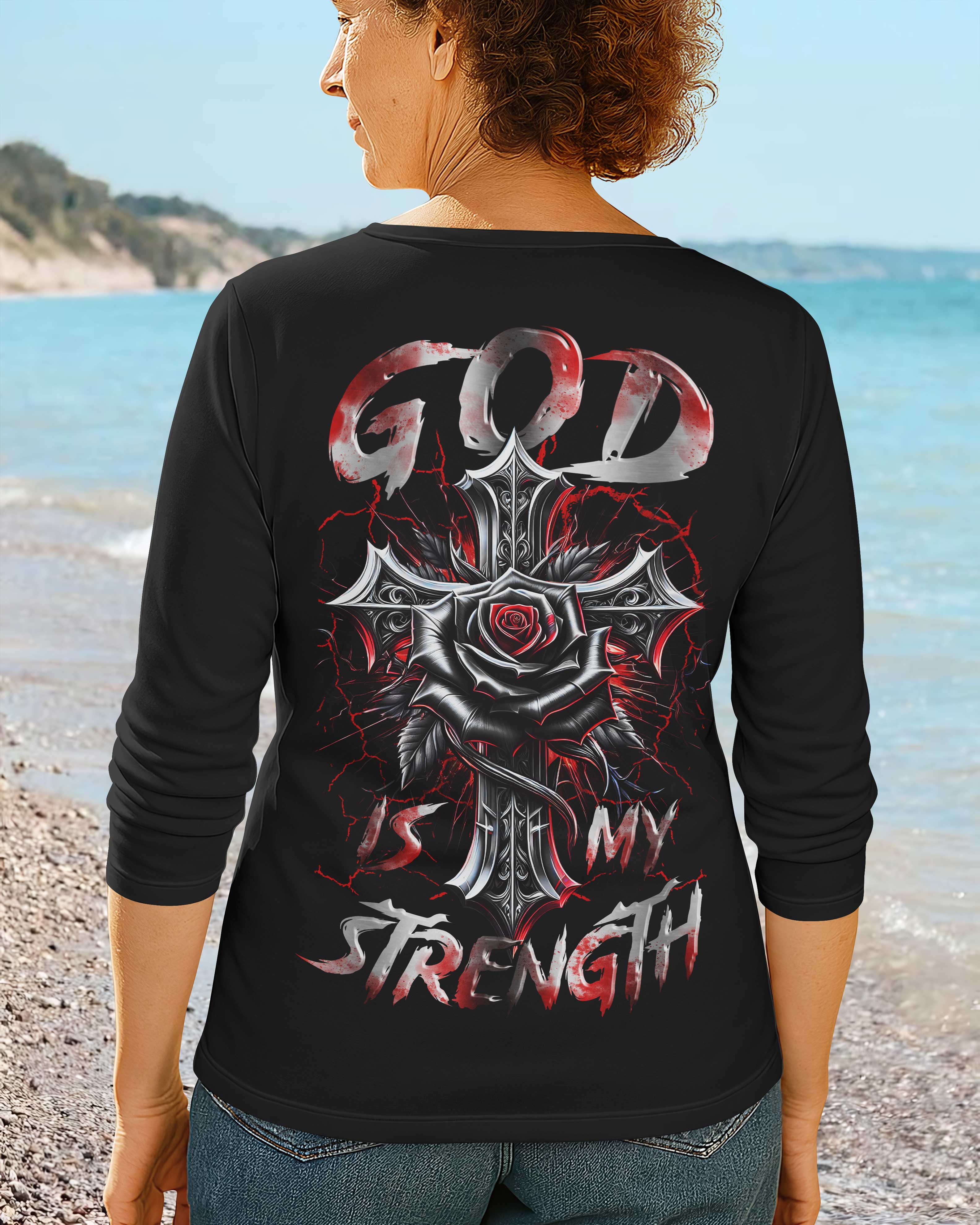 God Is My Strength All Over Print V-neck Long Sleeves Shirt
