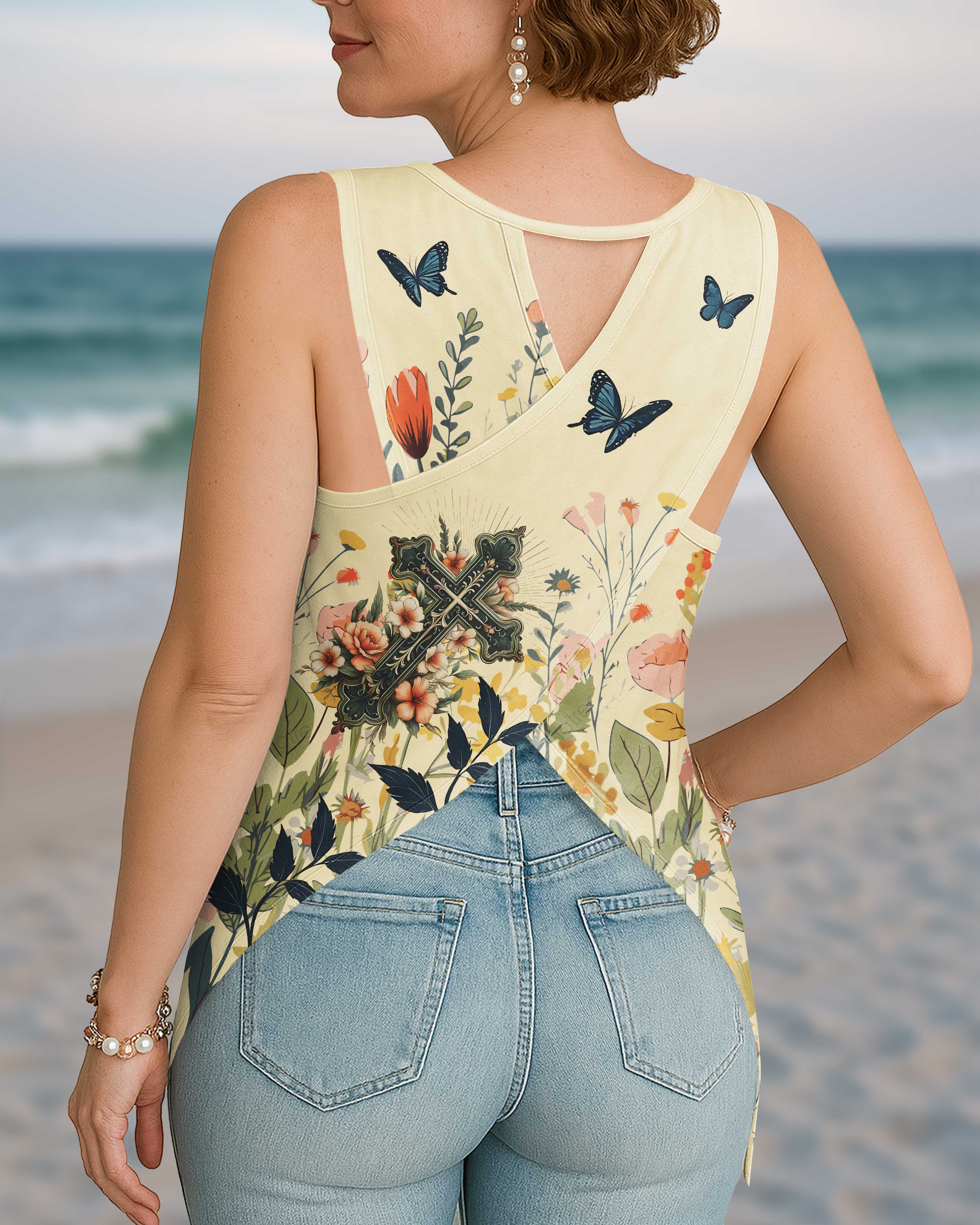 A Praying Mom is a Powerful Force Cut Out Wrap Back Tank Top